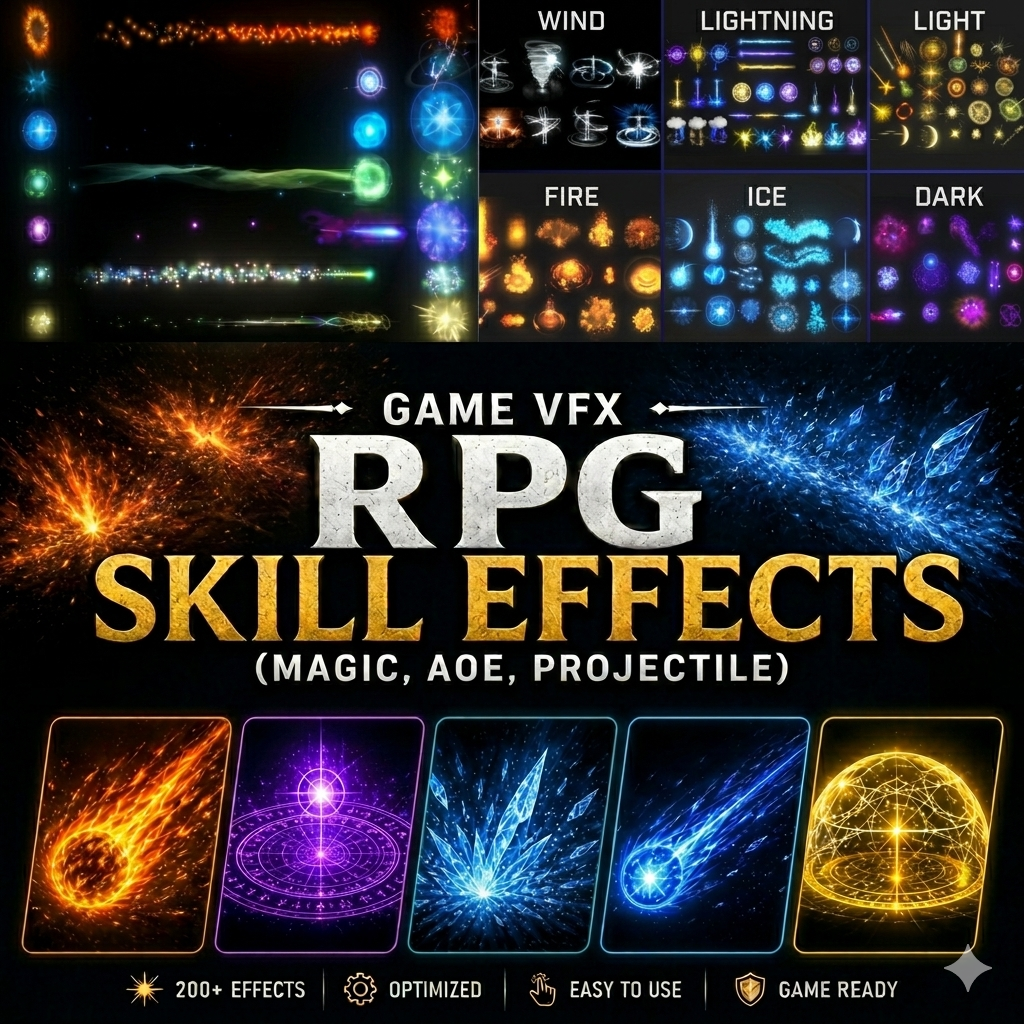 Unity Game VFX - RPG Skill Effects (Magic, AOE, Projectile)