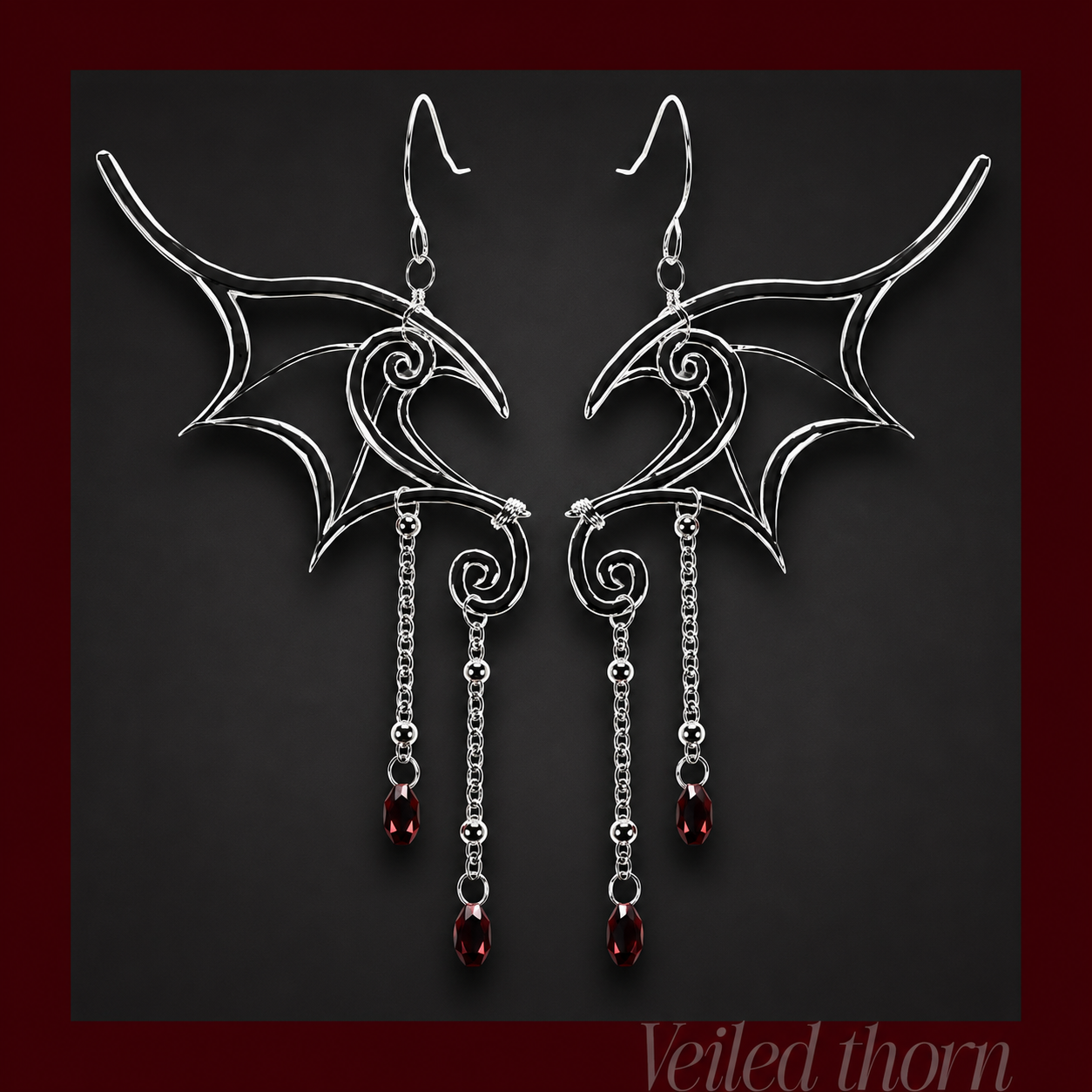 Bat heart wings earrings