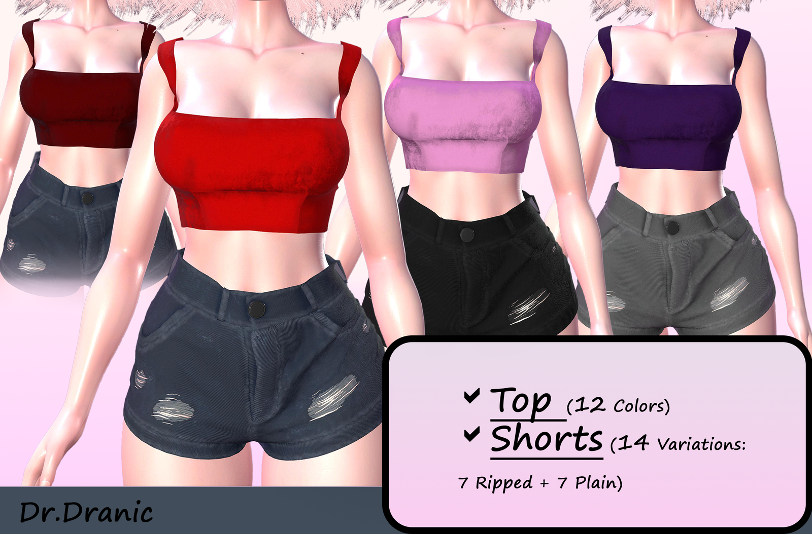VRChat Outfit for ZinPia — Top & Shorts Set