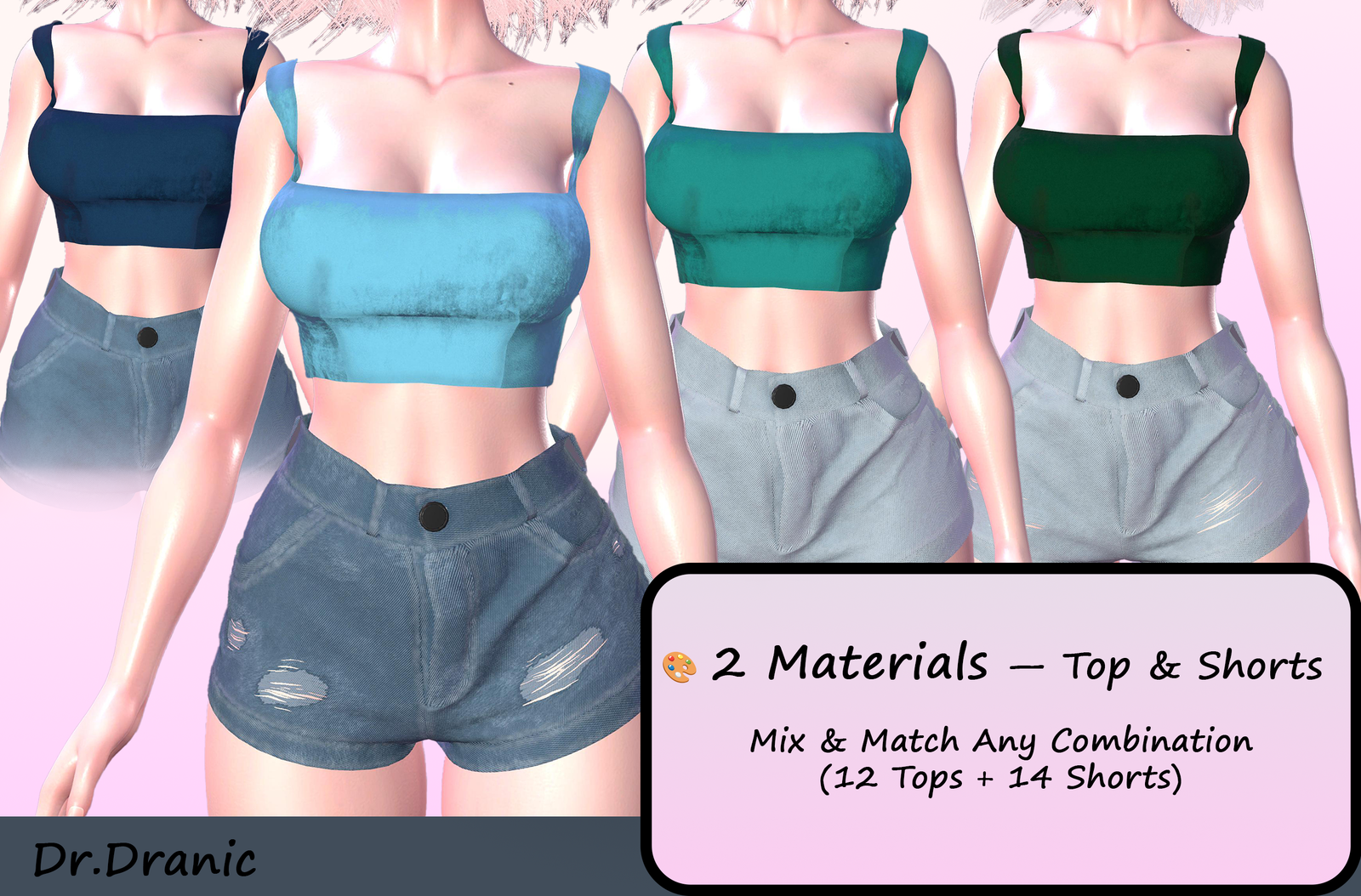 VRChat Outfit for ZinPia — Top & Shorts Set