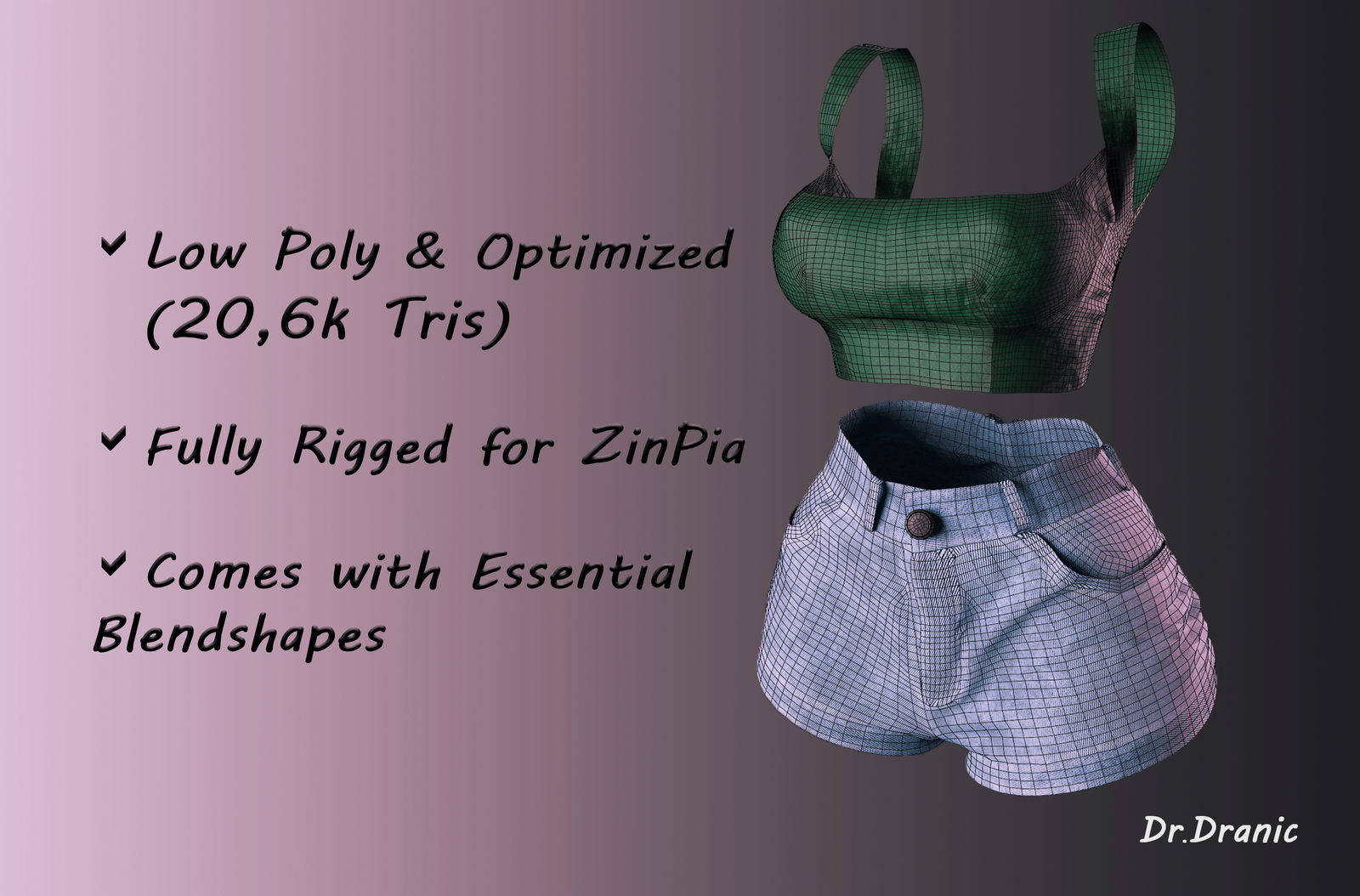 VRChat Outfit for ZinPia — Top & Shorts Set