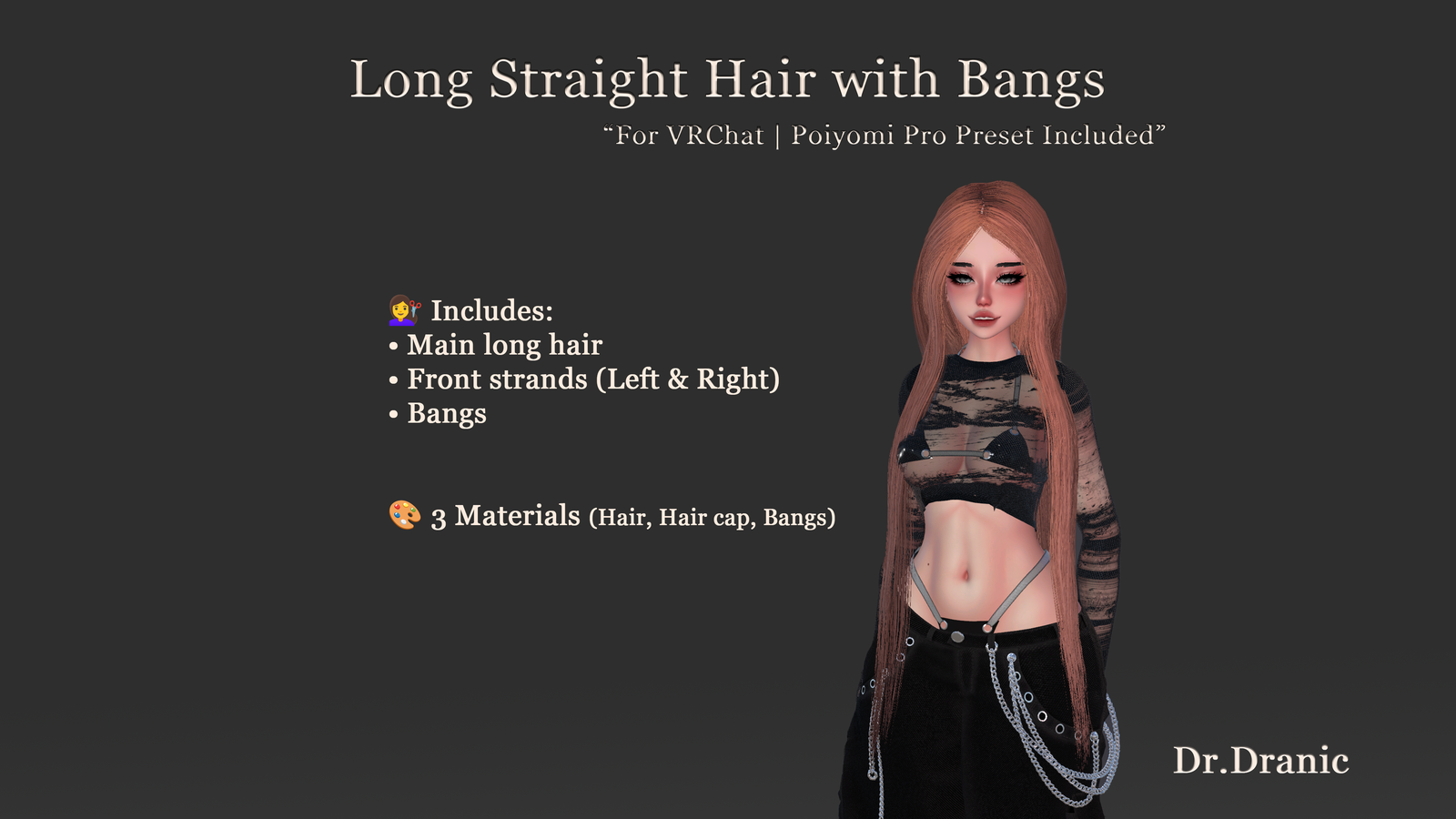 Fully Customizable Long Hair (Poiyomi Preset Included)