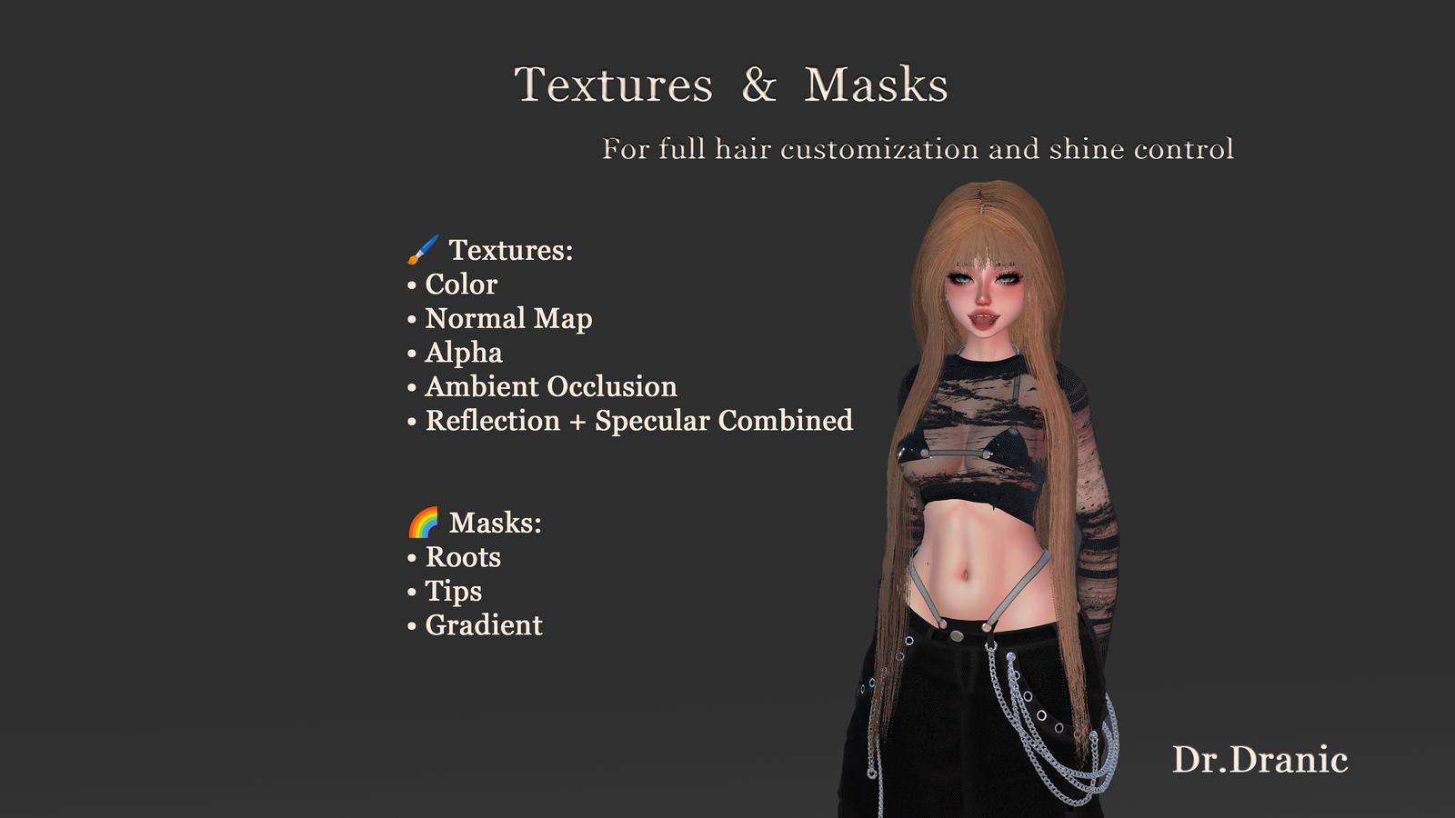 Fully Customizable Long Hair (Poiyomi Preset Included)