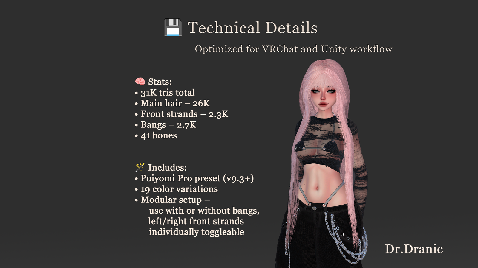 Fully Customizable Long Hair (Poiyomi Preset Included)