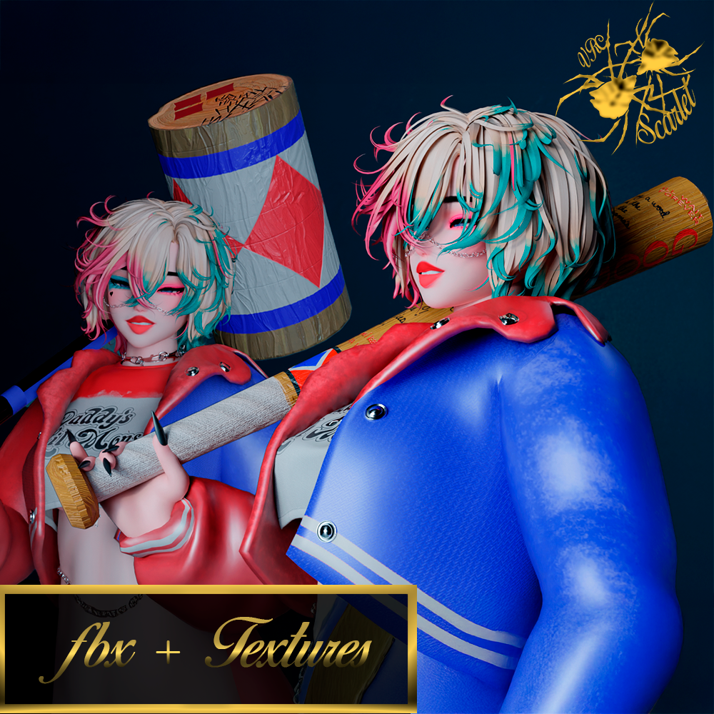 Harley Quinn 3D Weapon Pack – Stylized Bat & Mallet (FBX + Textures)