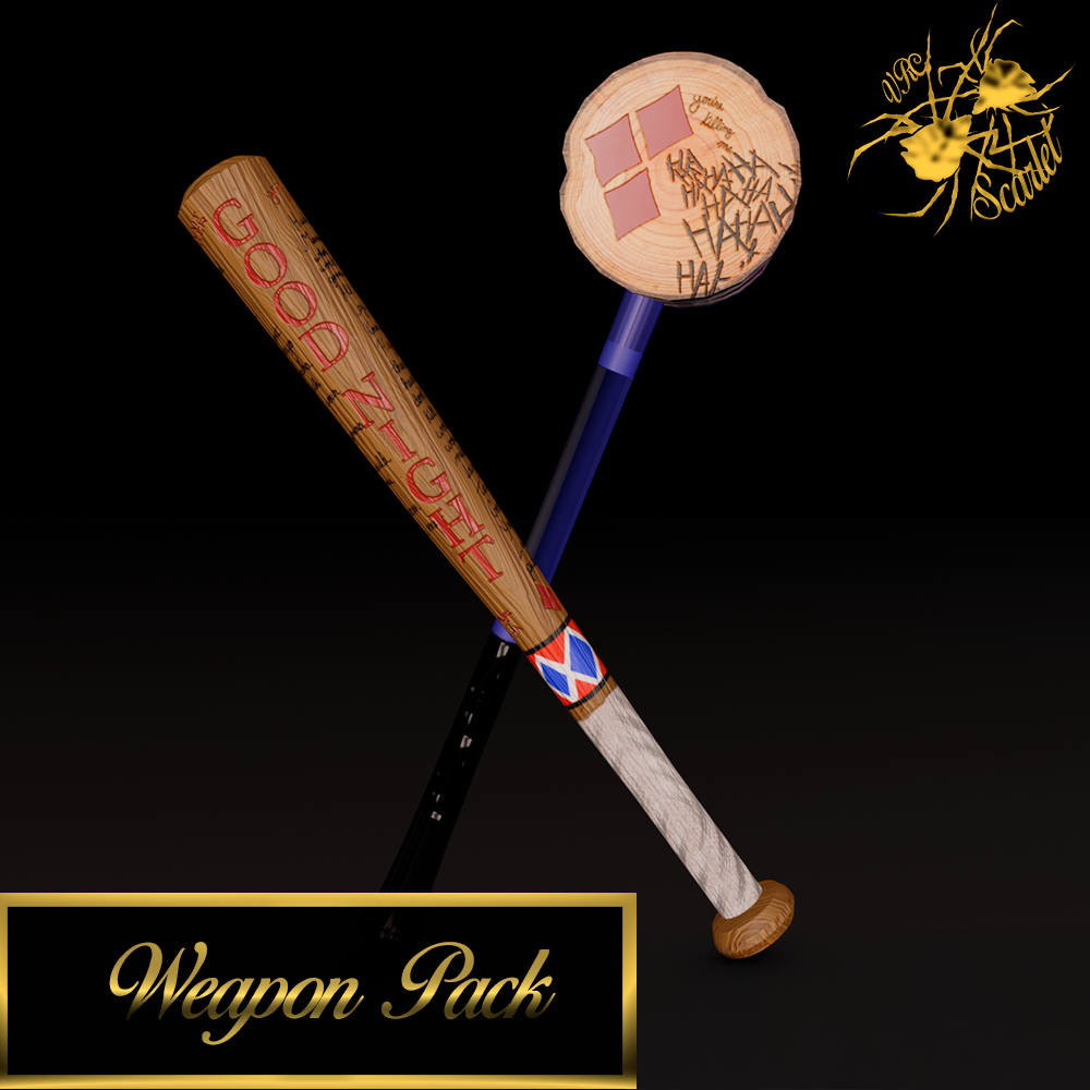 Harley Quinn 3D Weapon Pack – Stylized Bat & Mallet (FBX + Textures)