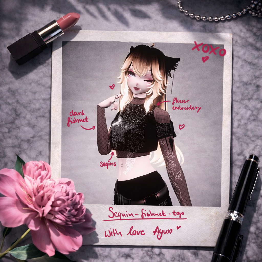 Love, AYUN: Sequin fishnet top