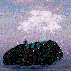 Japanese Holographic Tree (With Sakura Petals Particles)