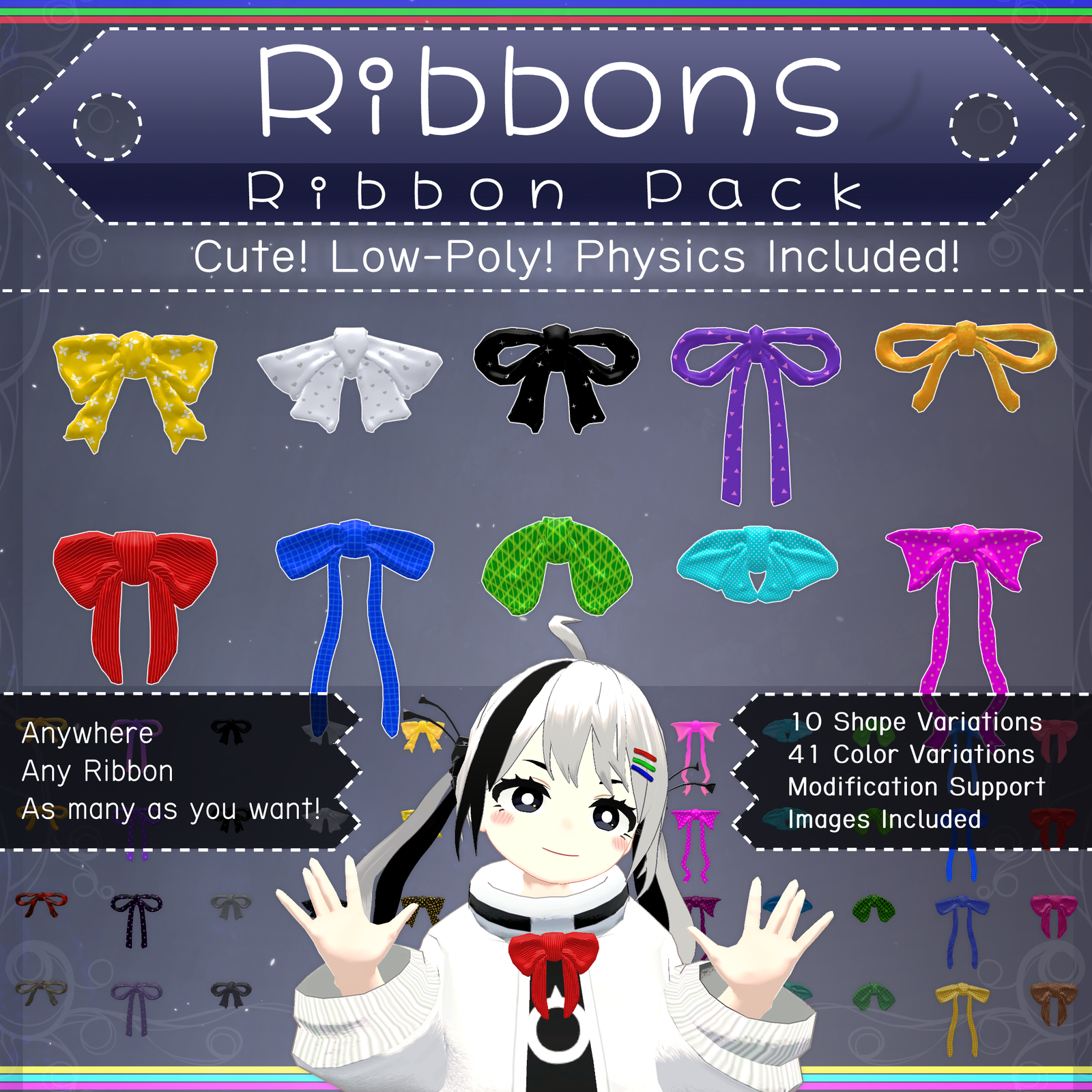 [FREE] Ribbon Pack V1.1 | VRChat Accessory [MA Ready]