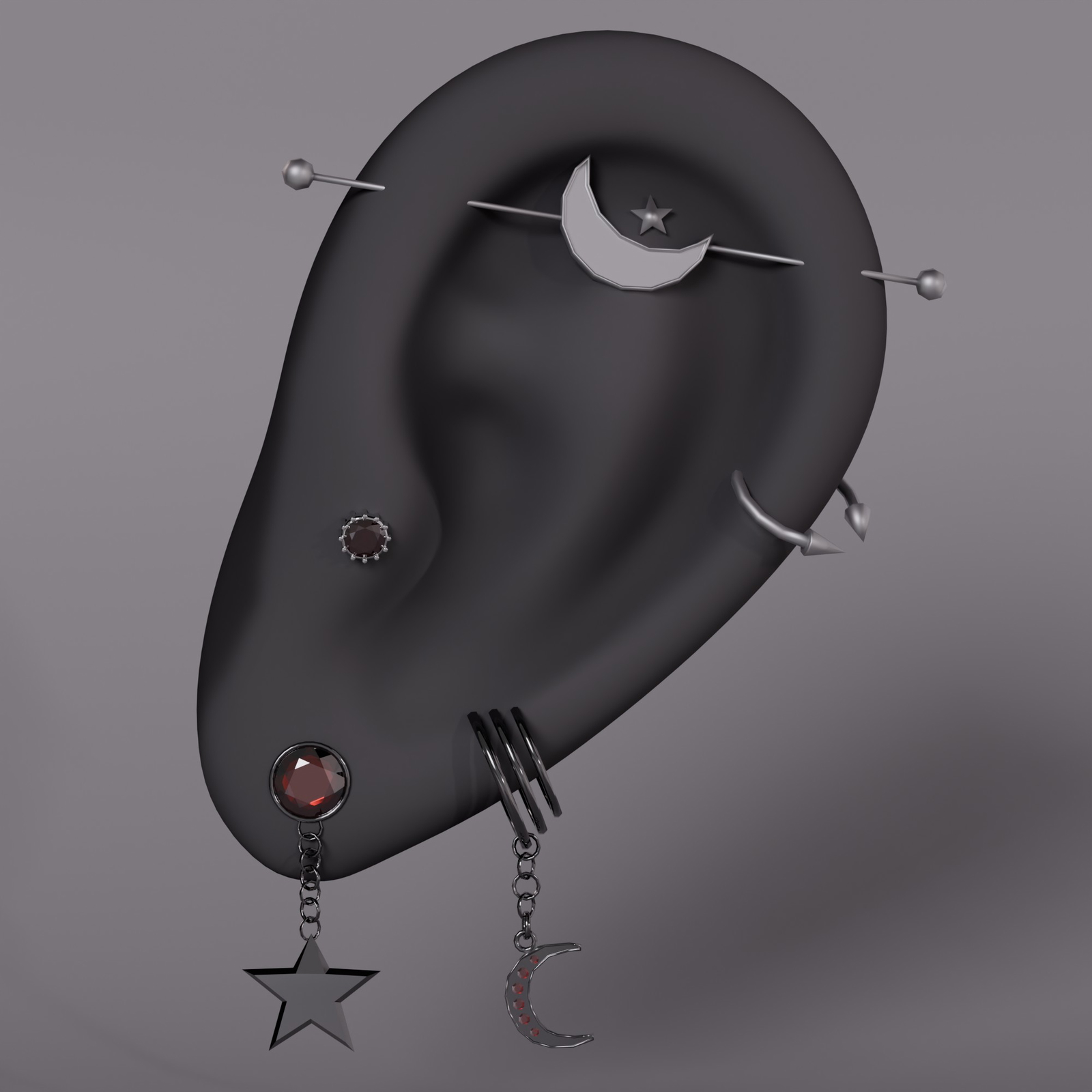 Celestial Dark Ear Stack - 5 Piece Gothic Jewelry Set for VRChat