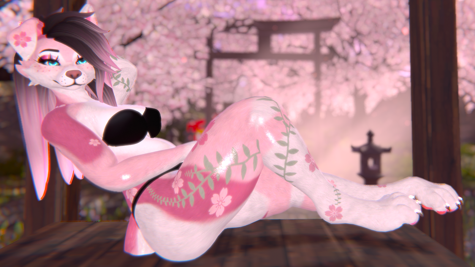 Pink Cherry Blossom Spring Texture for FoxiPaws Juniper (VRChat Furry Canine)