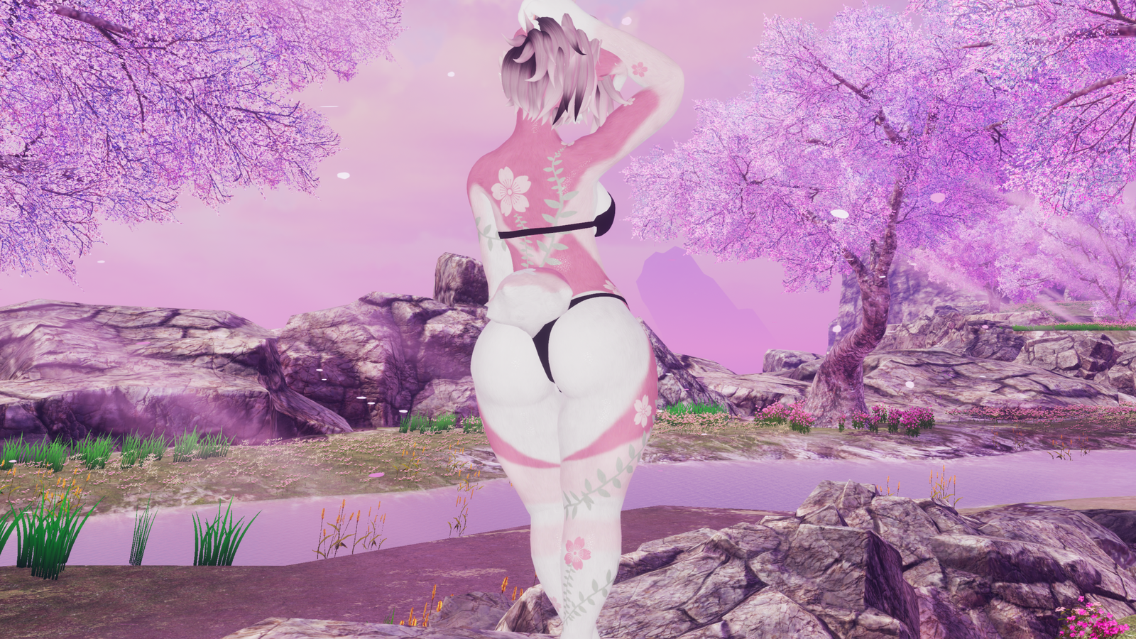 Pink Cherry Blossom Spring Texture for FoxiPaws Juniper (VRChat Furry Canine)