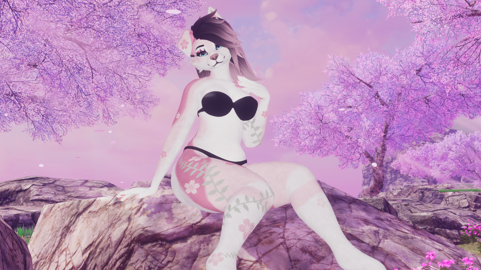 Pink Cherry Blossom Spring Texture for FoxiPaws Juniper (VRChat Furry Canine)