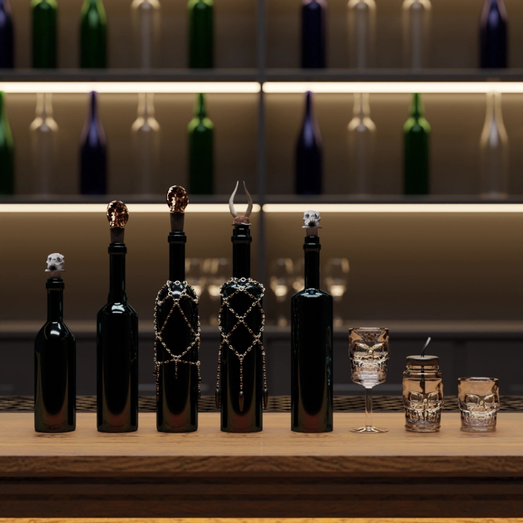 Wine Bottle & Skull Glasses Bundle