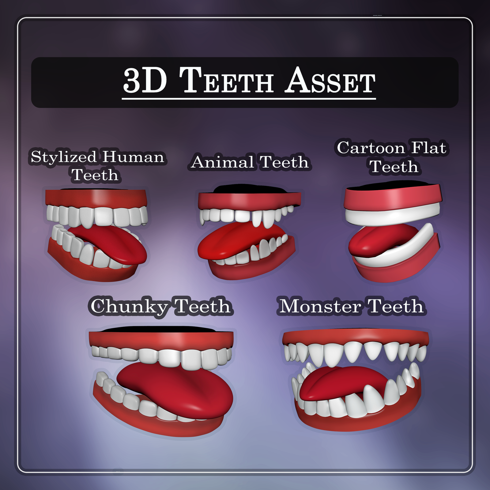 5 Stylized Teeth Sets – 3D Asset (Cartoon, Animal & Monster)