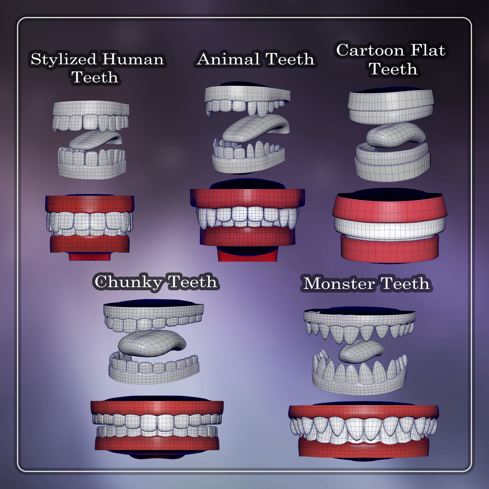 5 Stylized Teeth Sets – 3D Asset (Cartoon, Animal & Monster)