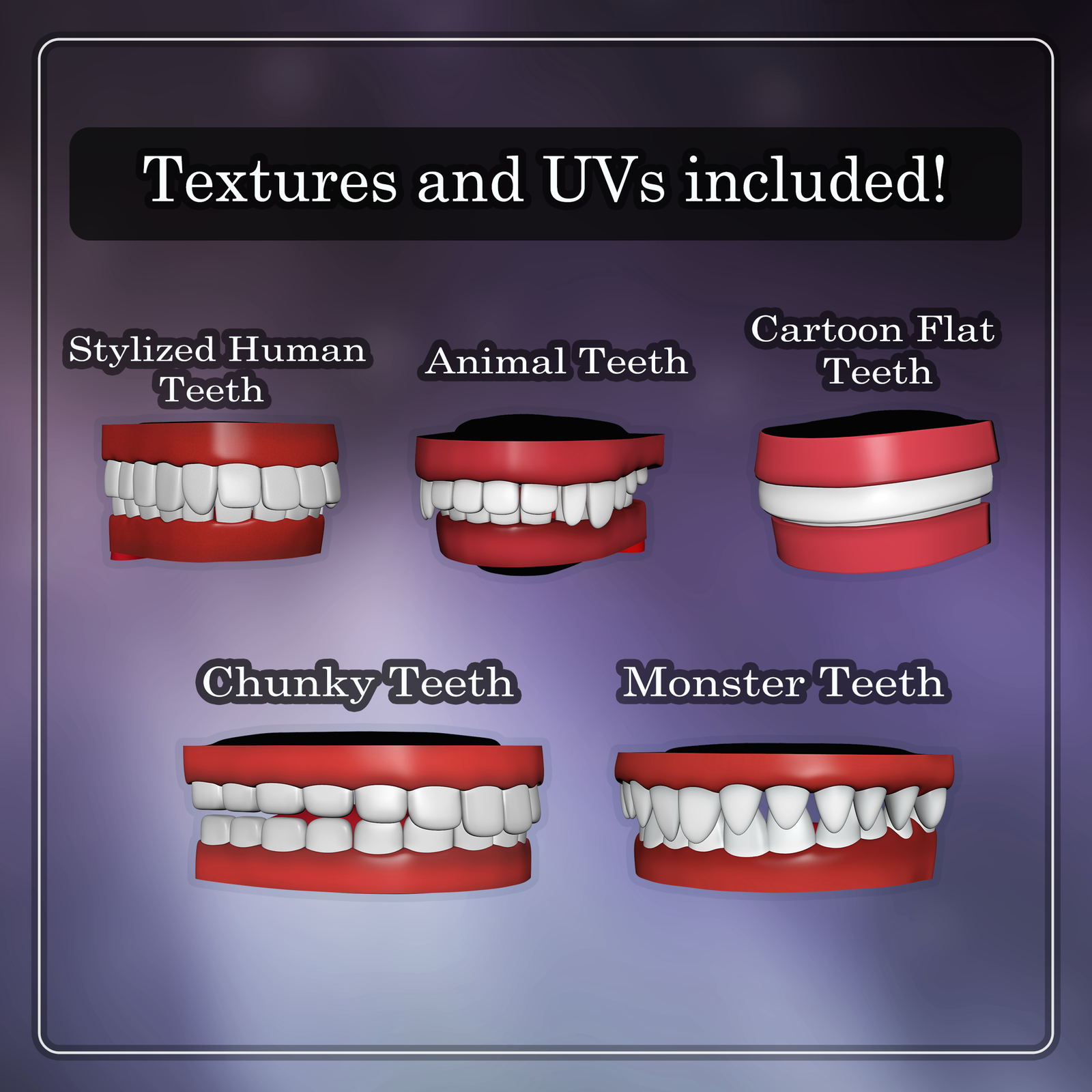 5 Stylized Teeth Sets – 3D Asset (Cartoon, Animal & Monster)