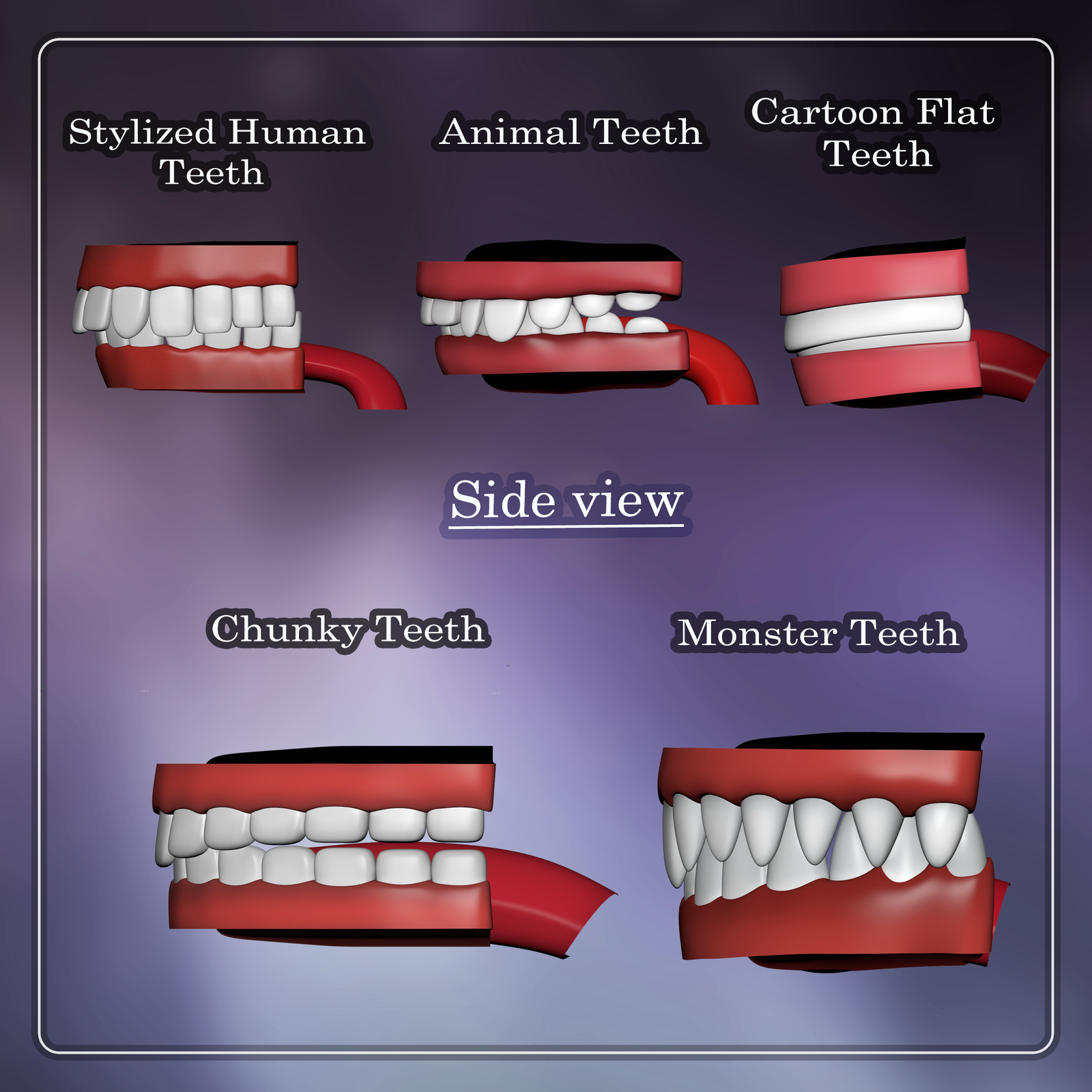 5 Stylized Teeth Sets – 3D Asset (Cartoon, Animal & Monster)