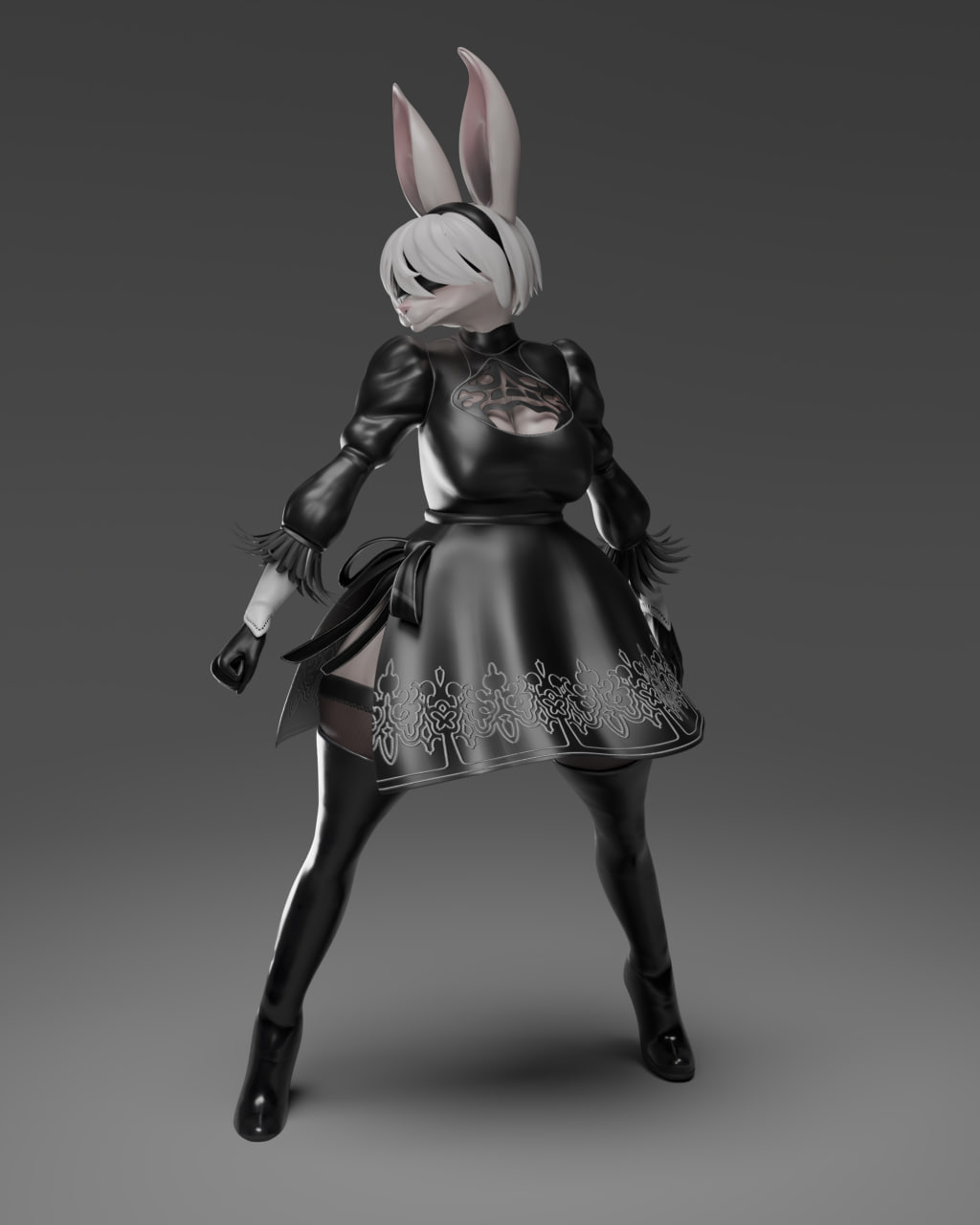 YoRHa No.2 Type B(Bunny) Furry VRchat Avatar and blender/SFM animation