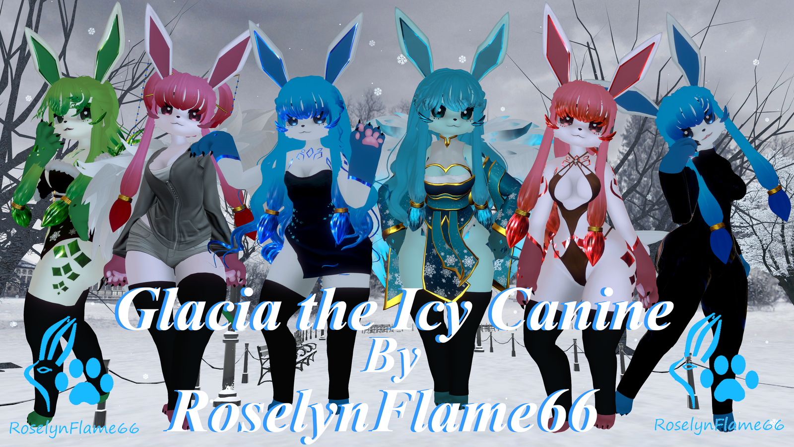 (Facetracking) Glacia the Icy Canine Deira VRChat Avatar (Quest Compatible)