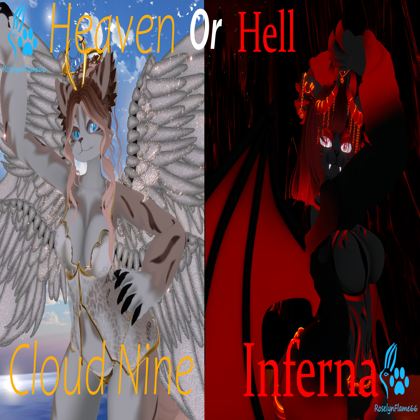 Cloud Nine and Inferna Angel and Demon Kitties Perci VRChat Avatars  FACETRACKING 