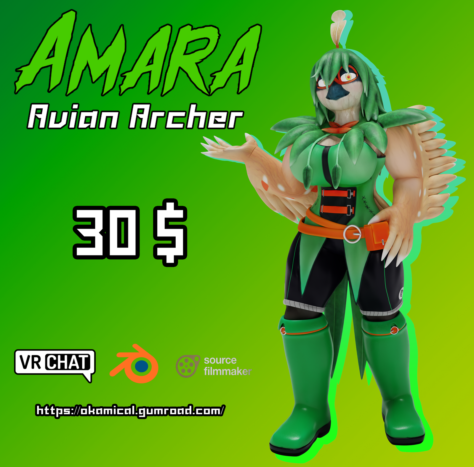 Amara AvianArcher ModelPack (VRChat, Blender SFM)