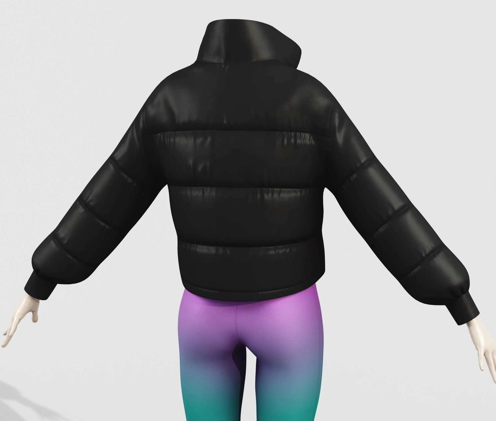 Outfit Puffer Jacket Black and Top with Bike Shorts