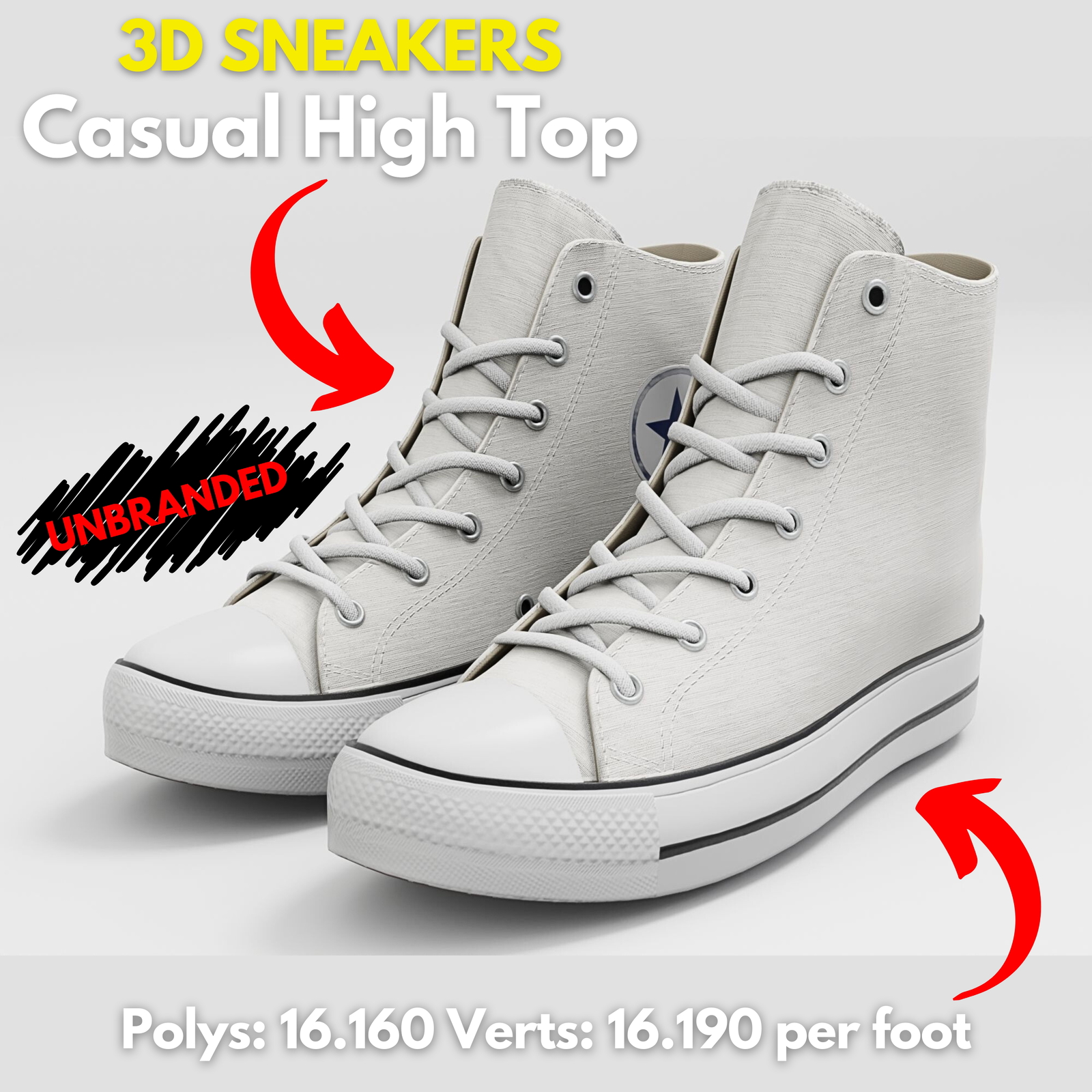 Sneakers - Casual High Top White - Unbranded | WOLVES STUDIO
