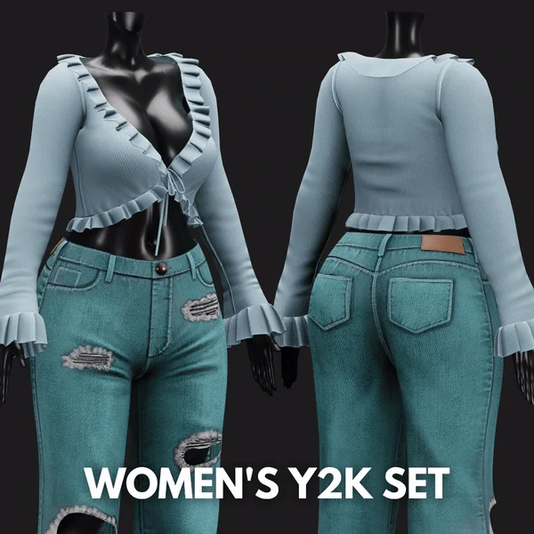 WOMEN'S Y2K 2000's SET VRChat - Pants + Blouse | WOLVES STUDIO