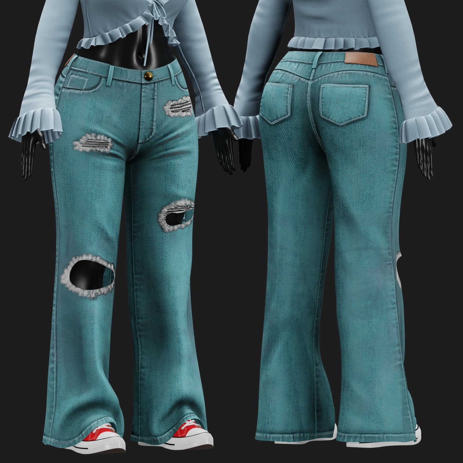 WOMEN'S Y2K 2000's SET VRChat - Pants + Blouse | WOLVES STUDIO