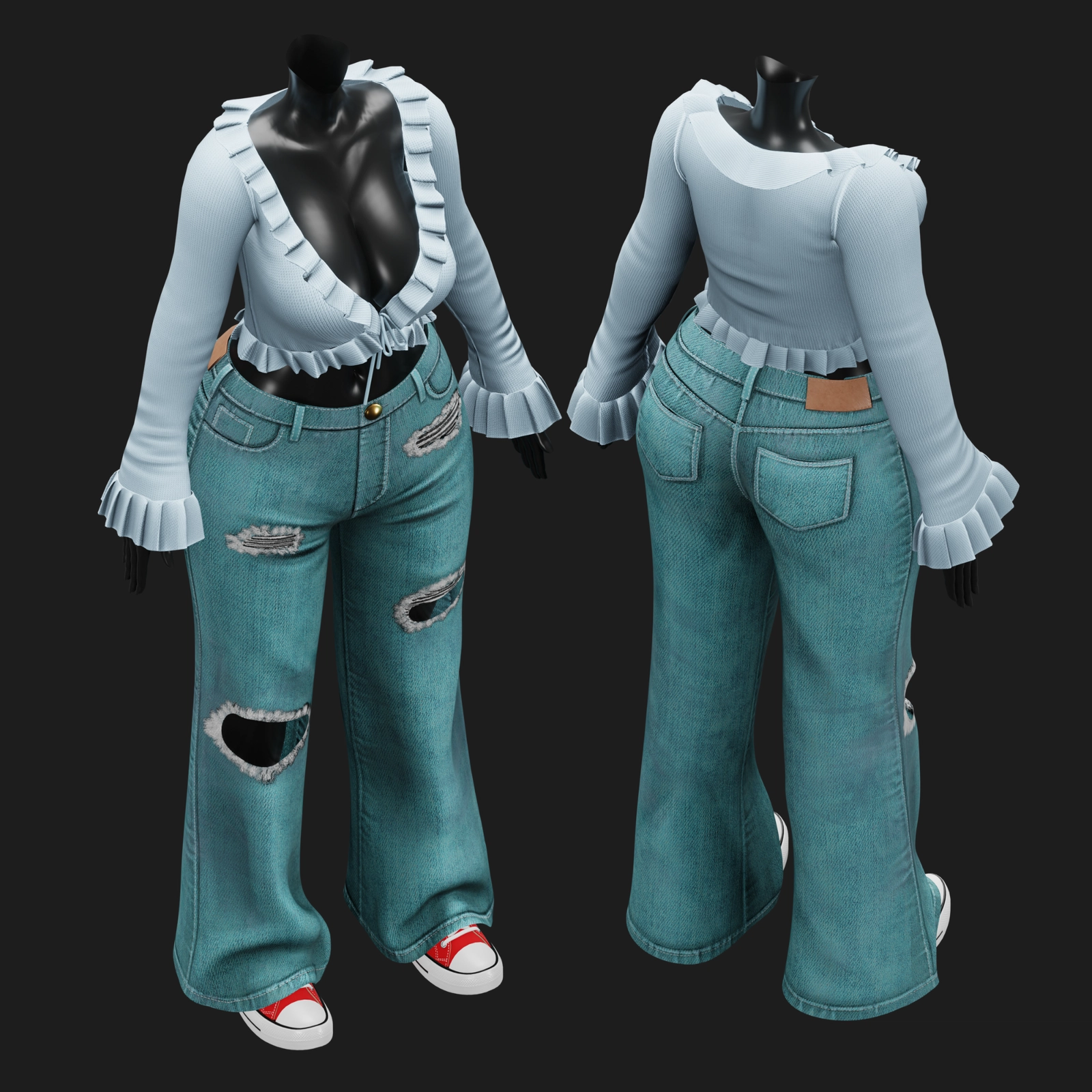WOMEN'S Y2K 2000's SET VRChat - Pants + Blouse | WOLVES STUDIO
