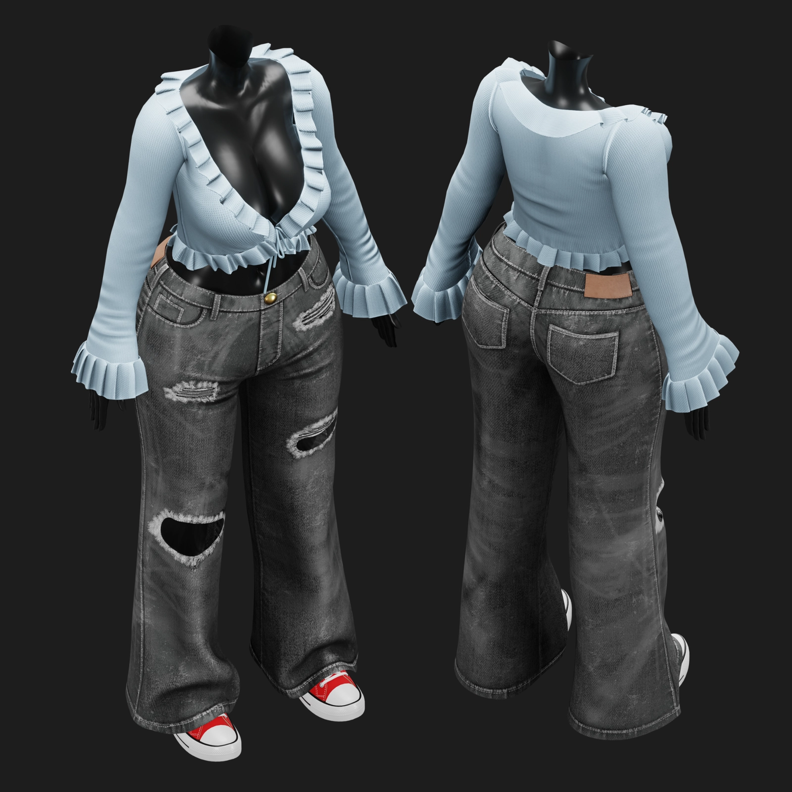 WOMEN'S Y2K 2000's SET VRChat - Pants + Blouse | WOLVES STUDIO