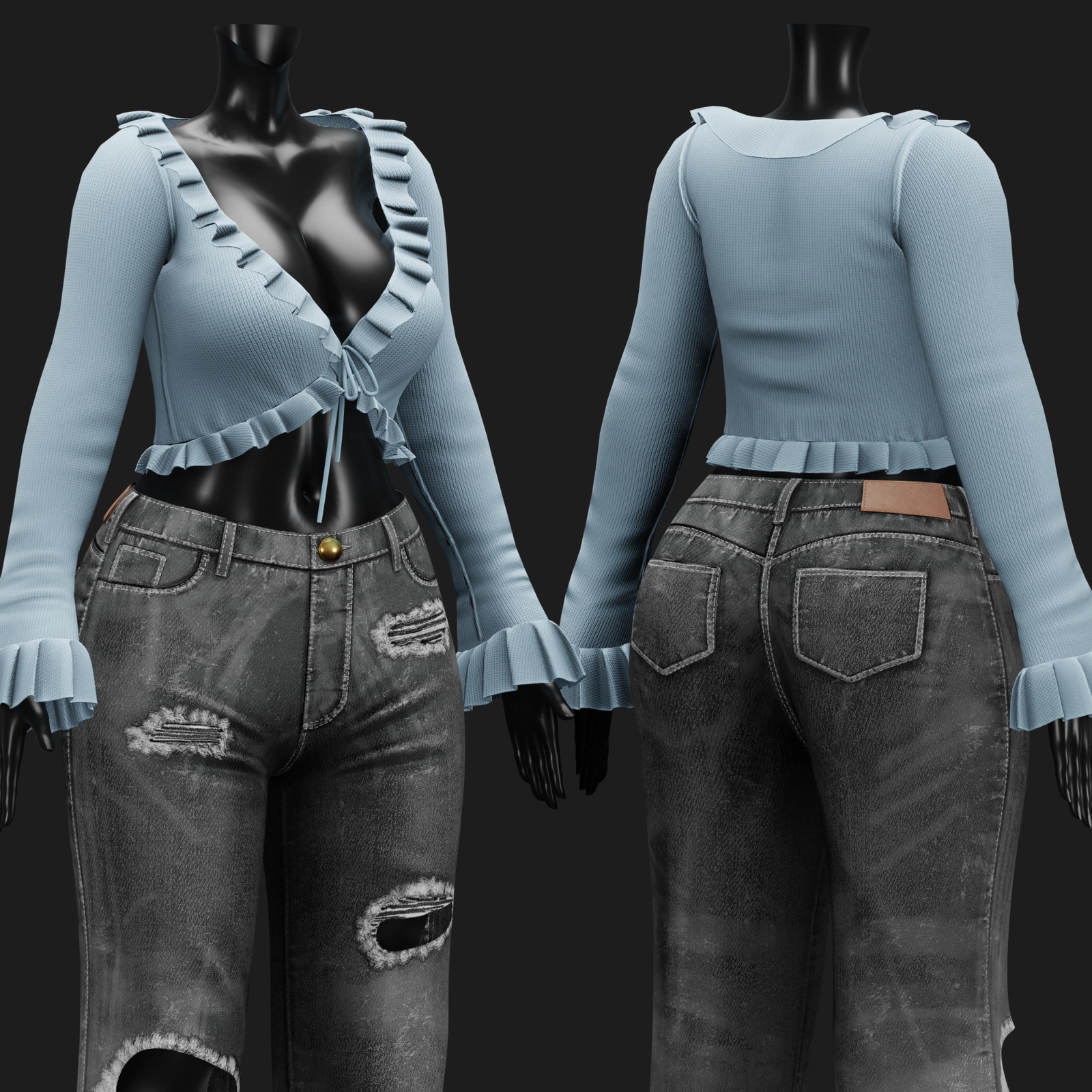 WOMEN'S Y2K 2000's SET VRChat - Pants + Blouse | WOLVES STUDIO