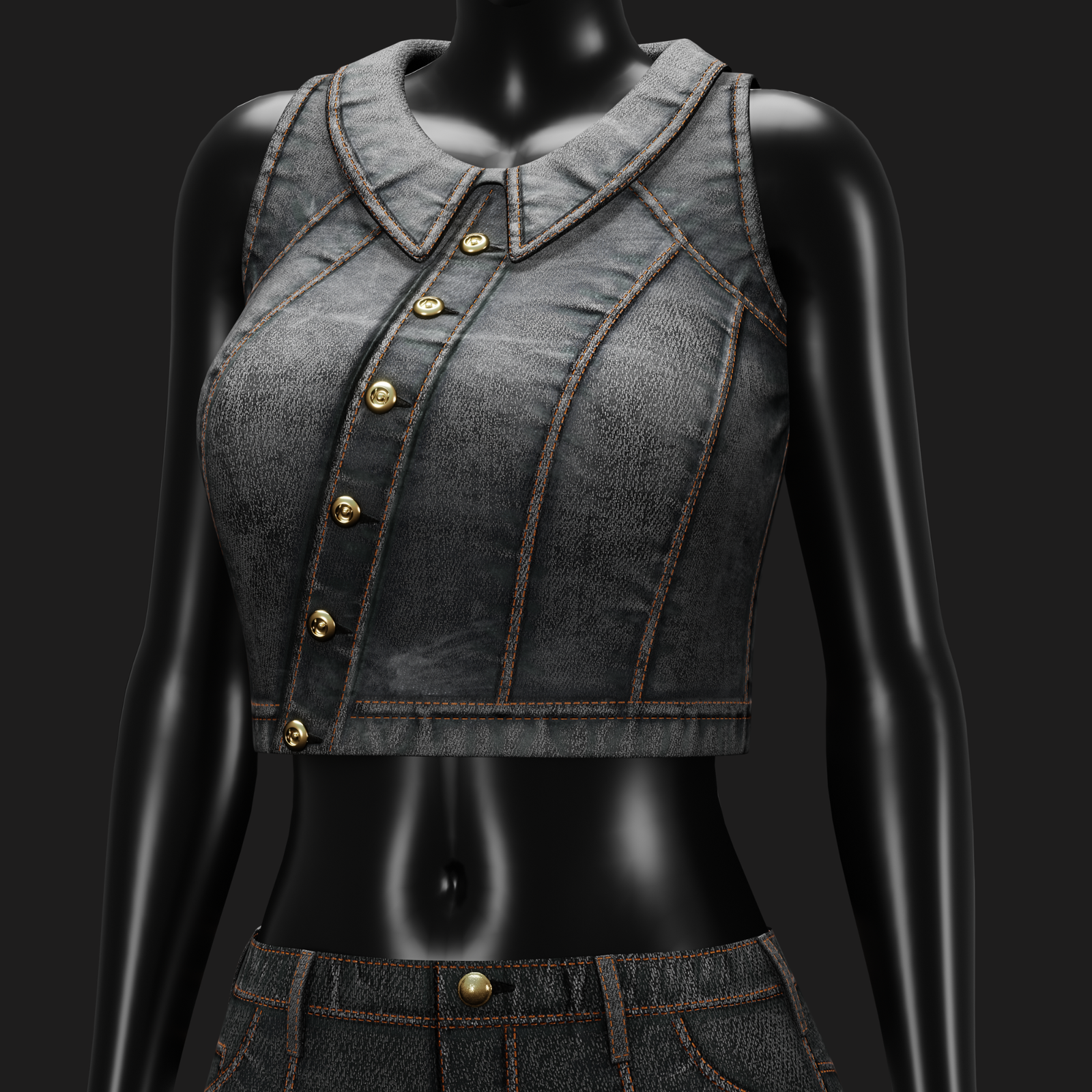 WOMEN'S COWGIRL SET VRChat - Denim Vest + Pants | WOLVES STUDIO