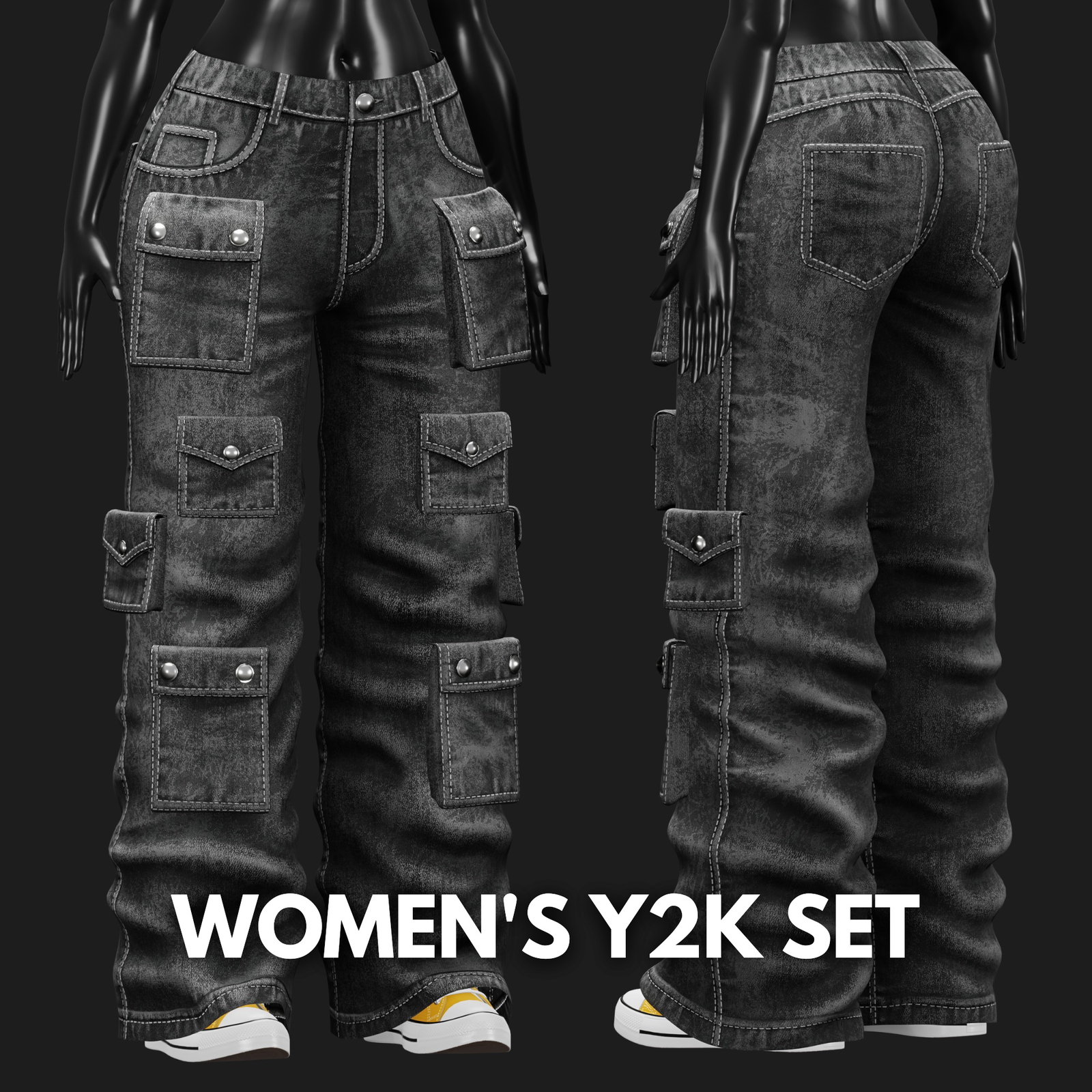 WOMEN'S Y2K 2000's SET VRChat - Cargo Pants + T-Shirt | WOLVES STUDIO