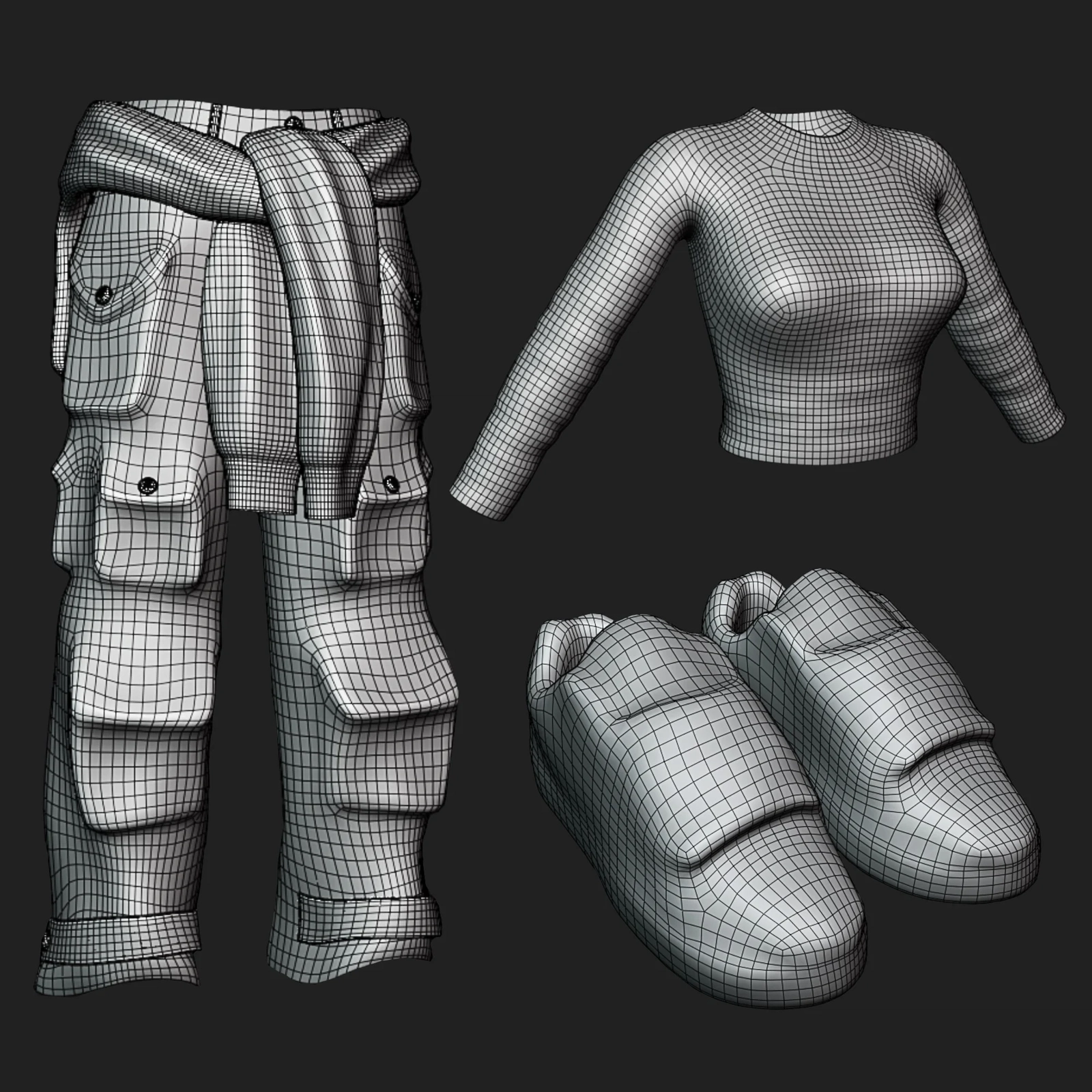 VRChat Skater Y2K Outfit: Cargo Pants, Shoes, T-Shirt, Tied Sweatshirt | WOLVES STUDIO