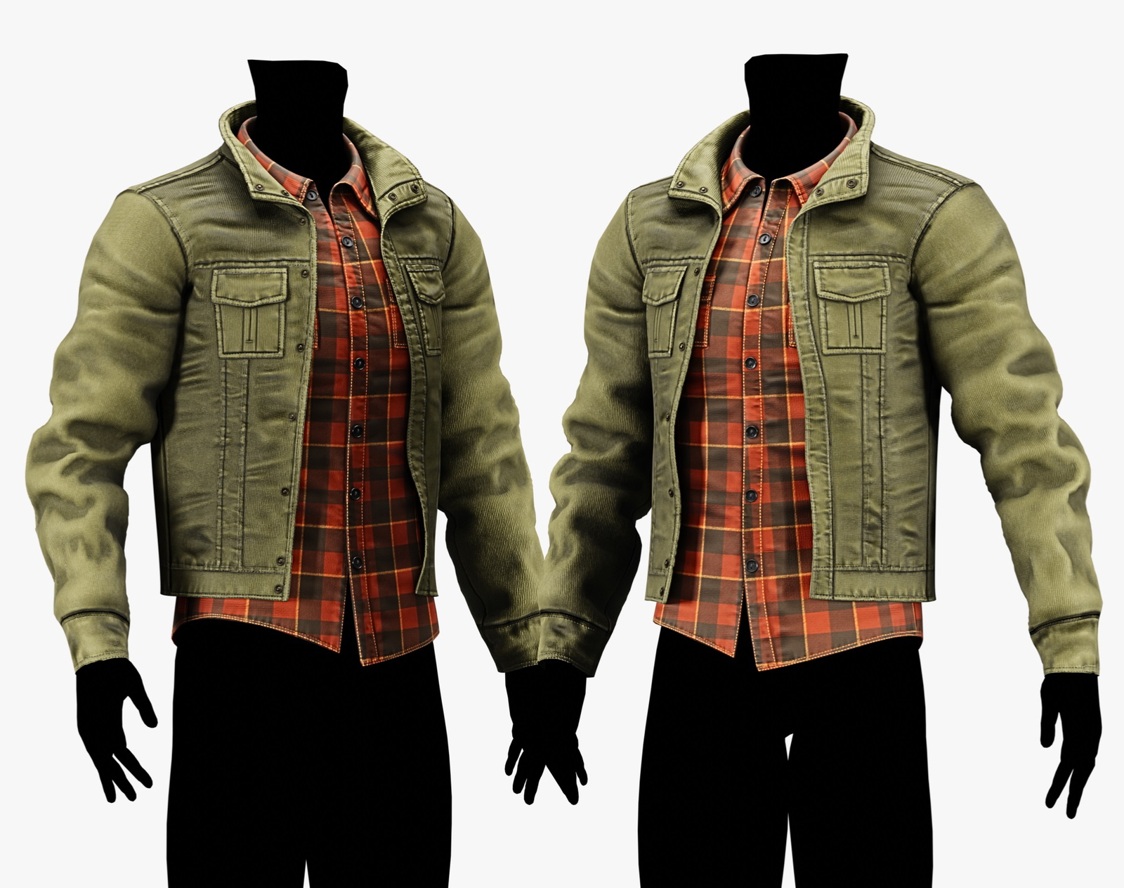 3D Jacket + Flannel Plaid Shirt Casual Clothing 2 - EBOY Pack | WOLVES STUDIO