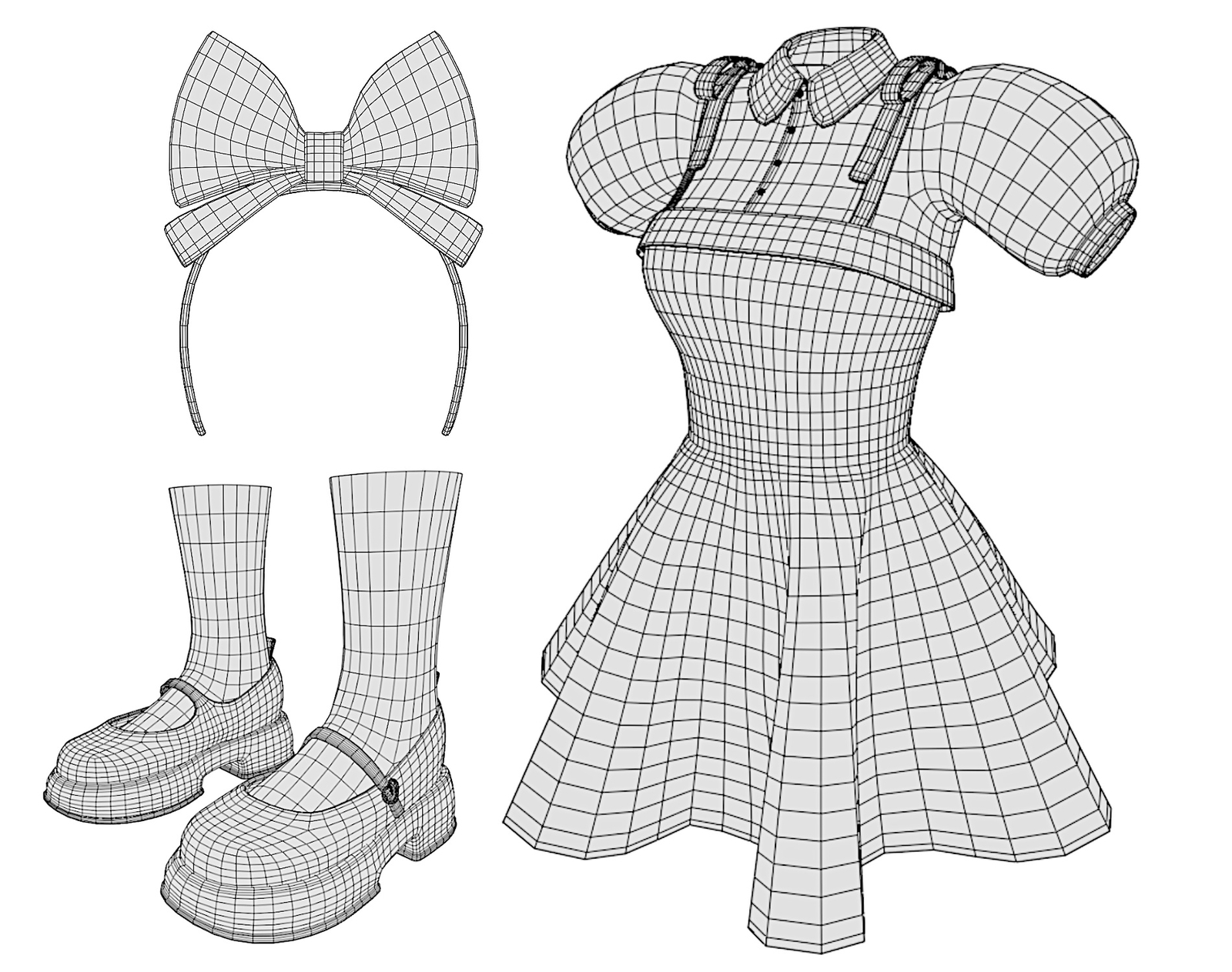 Wonderland Outfit Pack - Dress, Blouse, Socks, Shoes, Bow Headband | WOLVES STUDIO