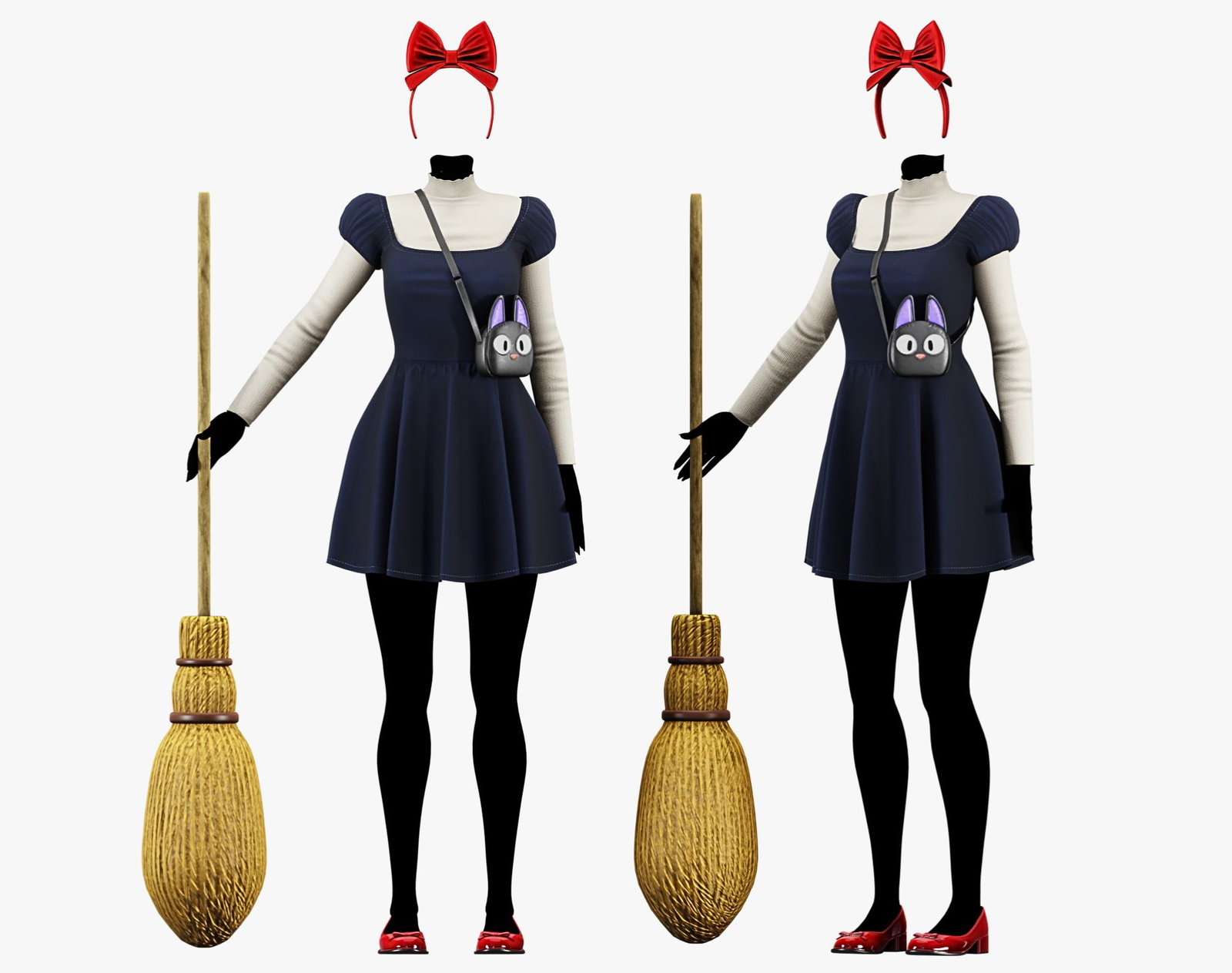 Cozy Witch Outfit Pack - Dress, Blouse, Broom, Bag, Shoes, Bow Headband