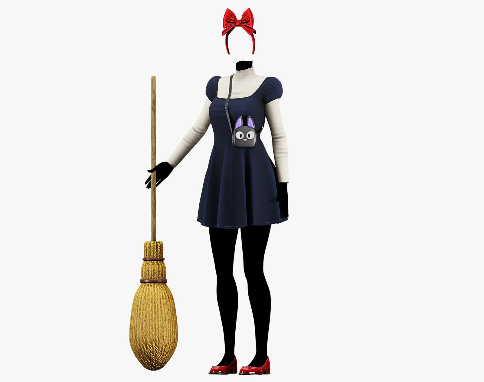 Cozy Witch Outfit Pack - Dress, Blouse, Broom, Bag, Shoes, Bow Headband