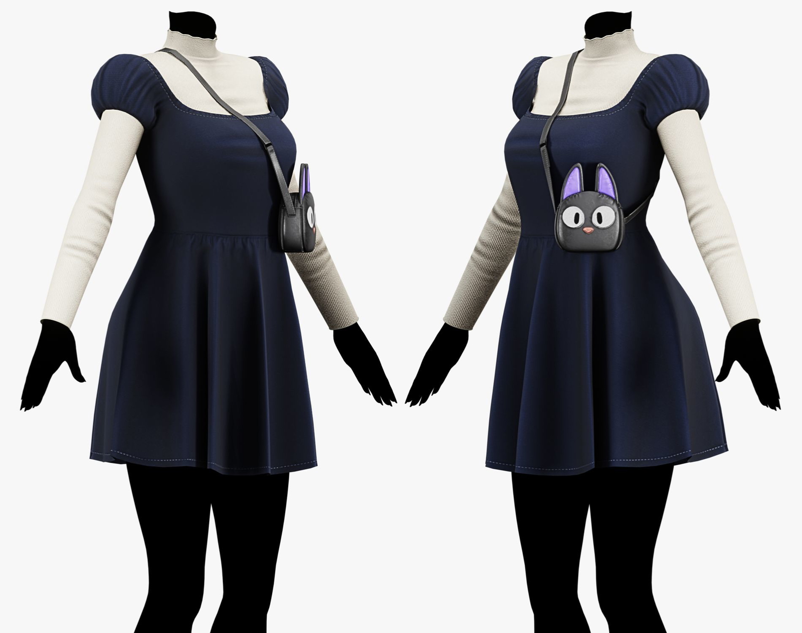 Cozy Witch Outfit Pack - Dress, Blouse, Broom, Bag, Shoes, Bow Headband