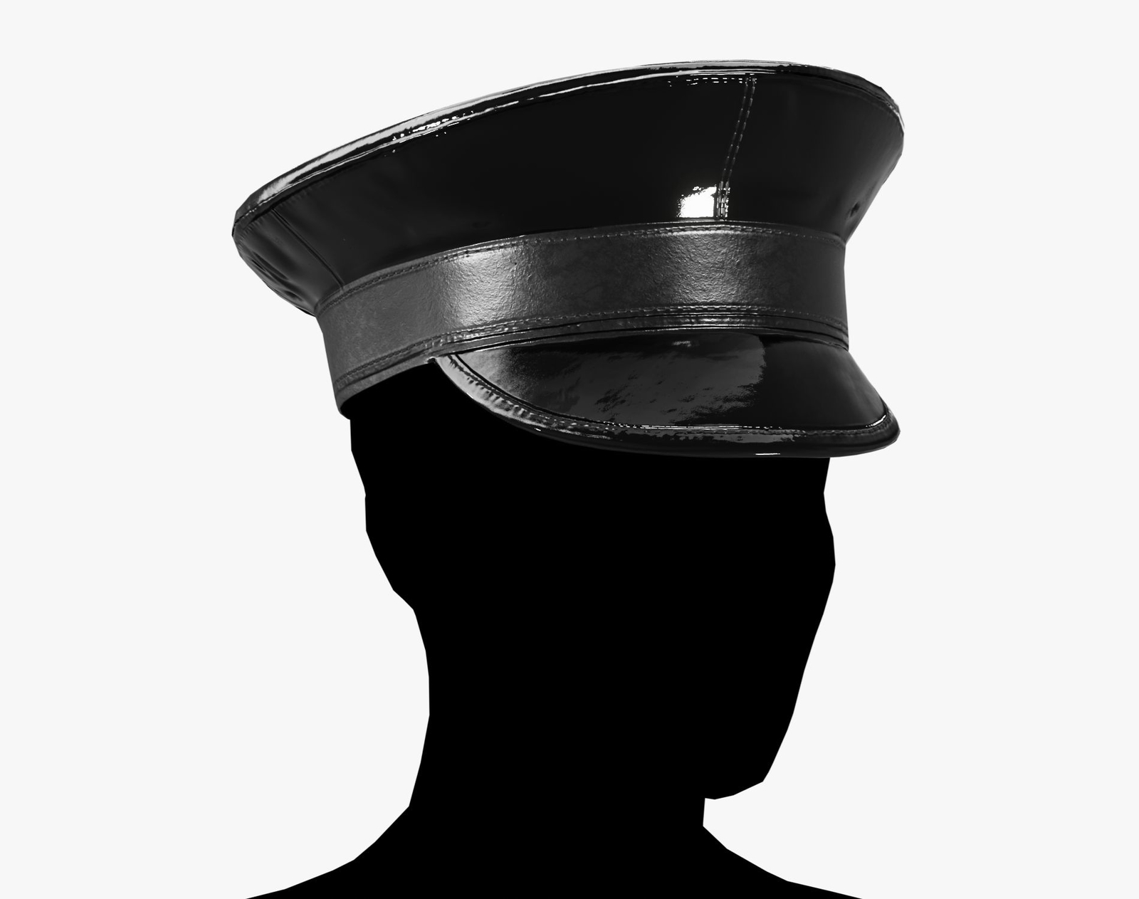 Black Latex Military Hat - Glossy High-Detail Accessory | WOLVES STUDIO