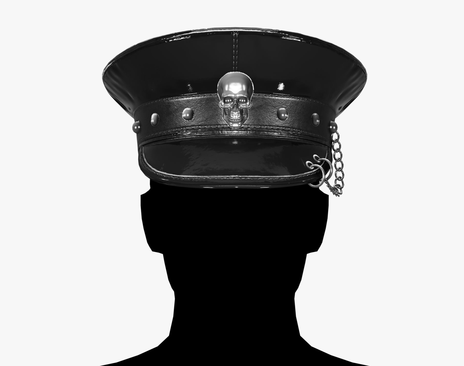 Black Latex Military Hat with Chain Detail - Avatar Accessory | WOLVES STUDIO
