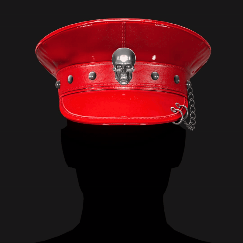Red Latex Military Hat with Chain Detail - Avatar Accessory | WOLVES STUDIO