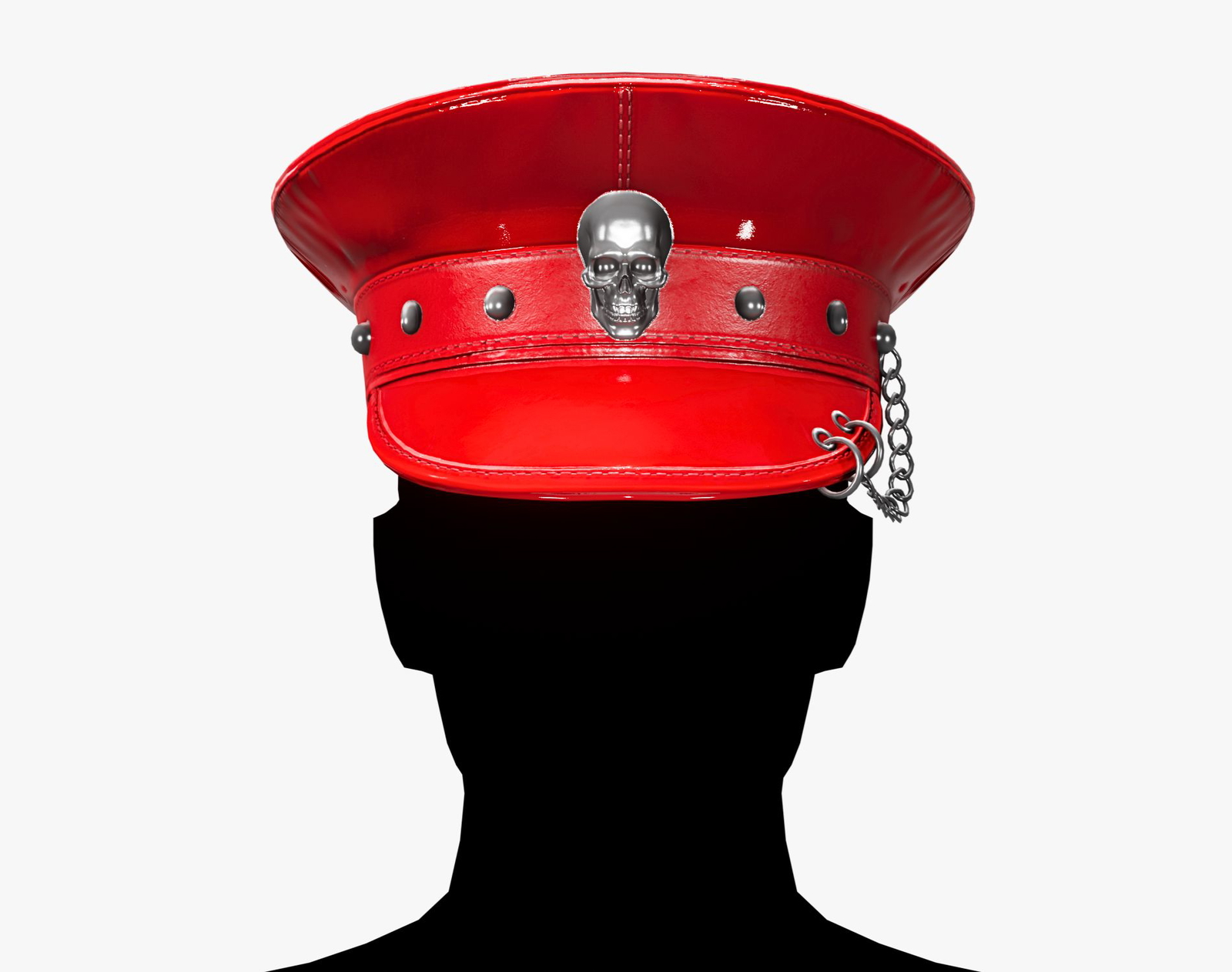 Red Latex Military Hat with Chain Detail - Avatar Accessory | WOLVES STUDIO