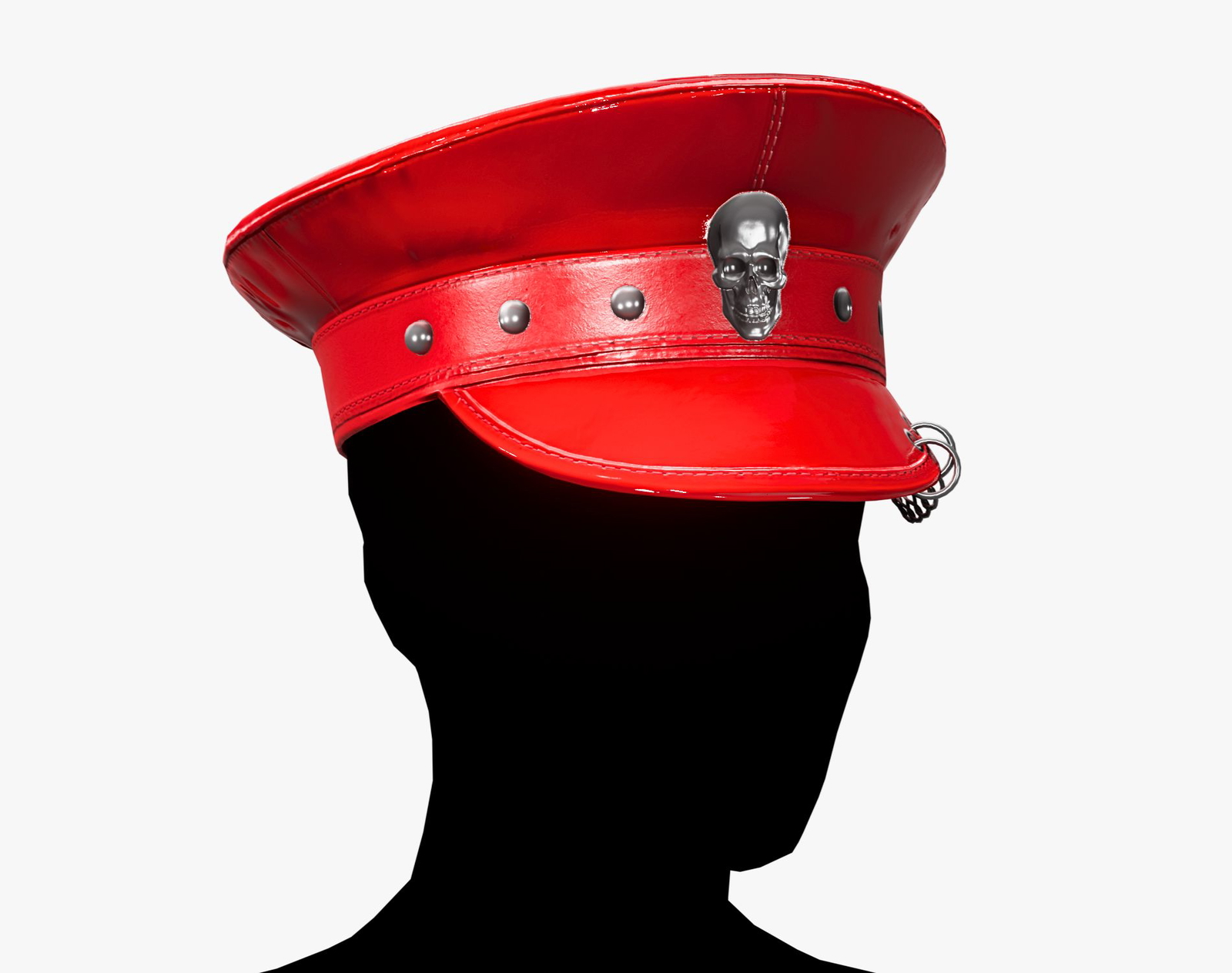 Red Latex Military Hat with Chain Detail - Avatar Accessory | WOLVES STUDIO