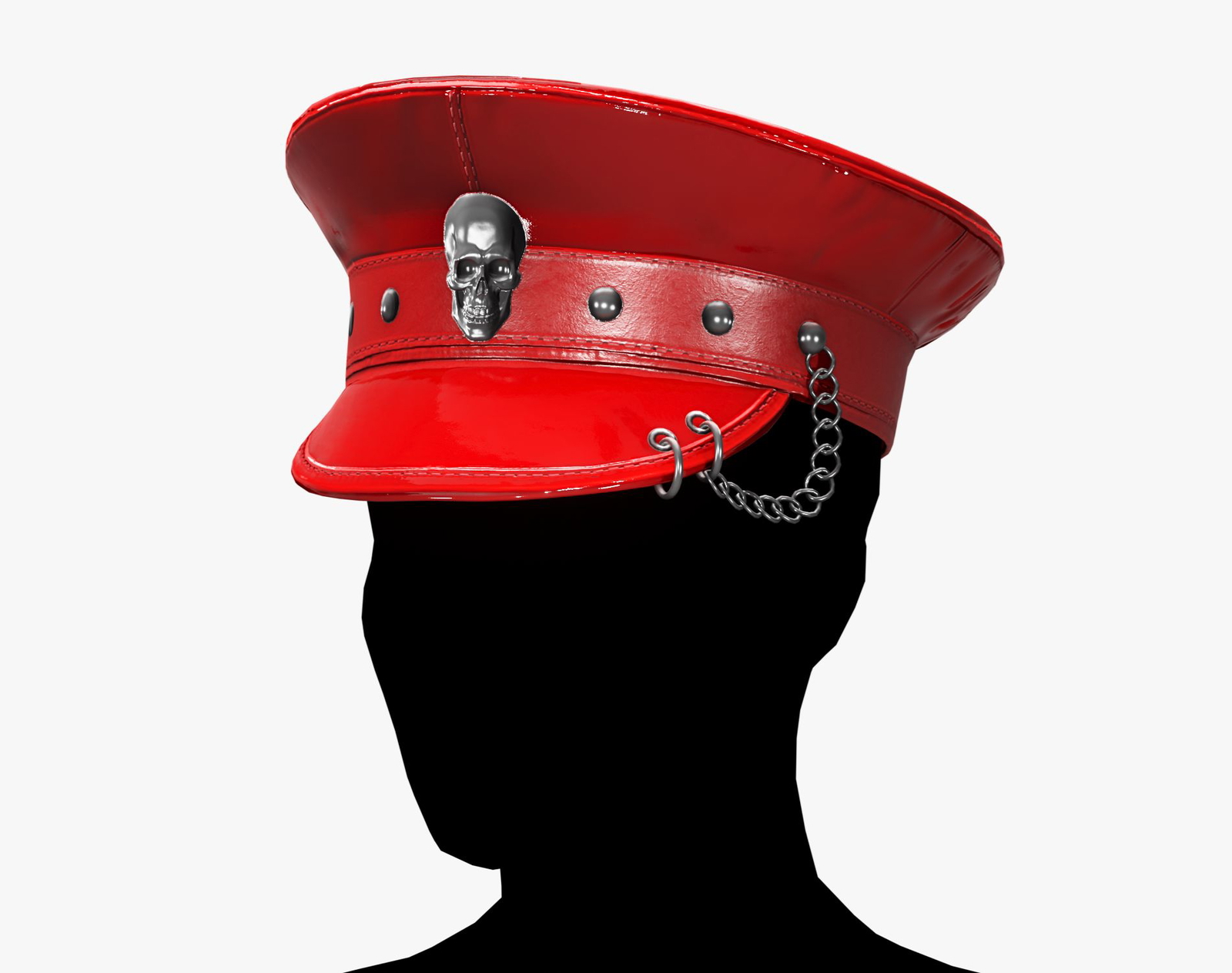 Red Latex Military Hat with Chain Detail - Avatar Accessory | WOLVES STUDIO
