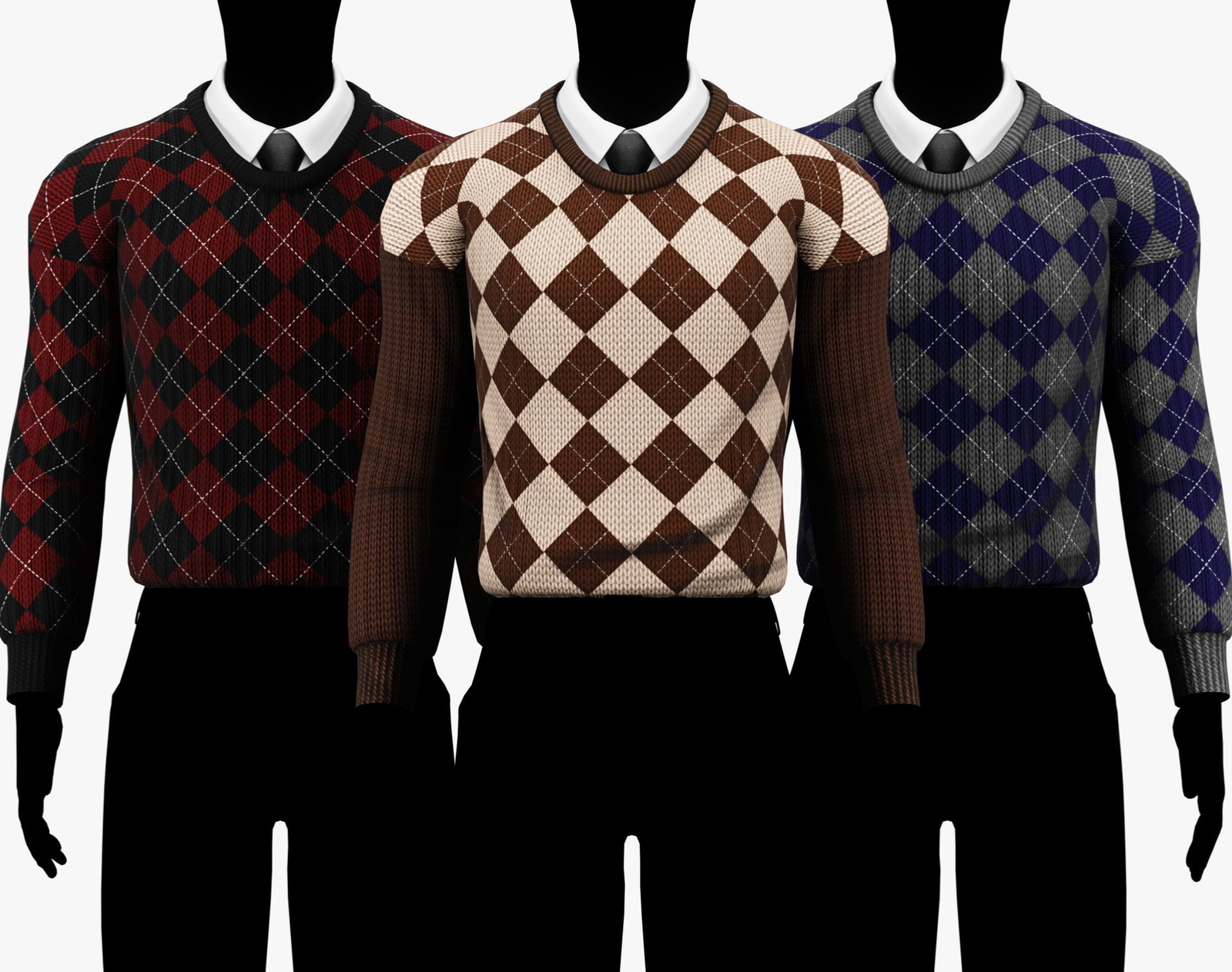 Men's Crew Neck Sweater Diamond Pattern + Shirt Collar with Tie Pack | WOLVES STUDIO
