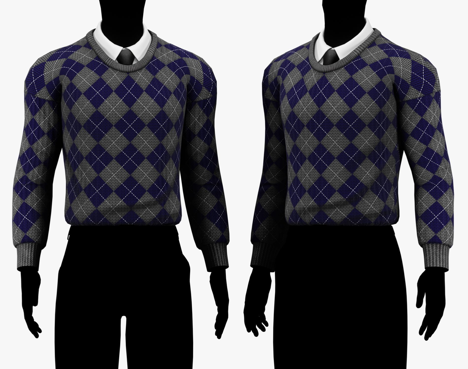 Men's Crew Neck Sweater Diamond Pattern + Shirt Collar with Tie Pack | WOLVES STUDIO