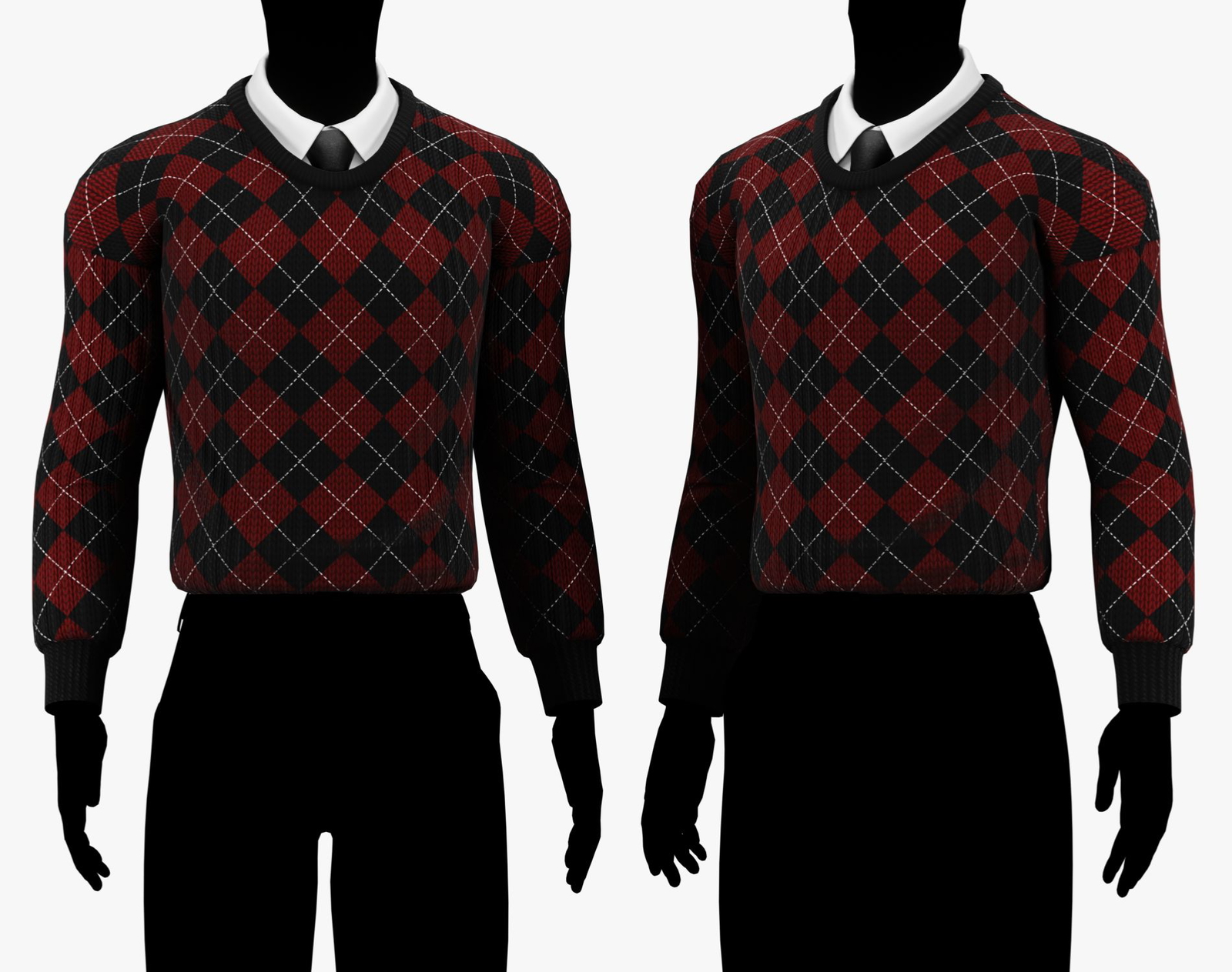 Men's Crew Neck Sweater Diamond Pattern + Shirt Collar with Tie Pack | WOLVES STUDIO